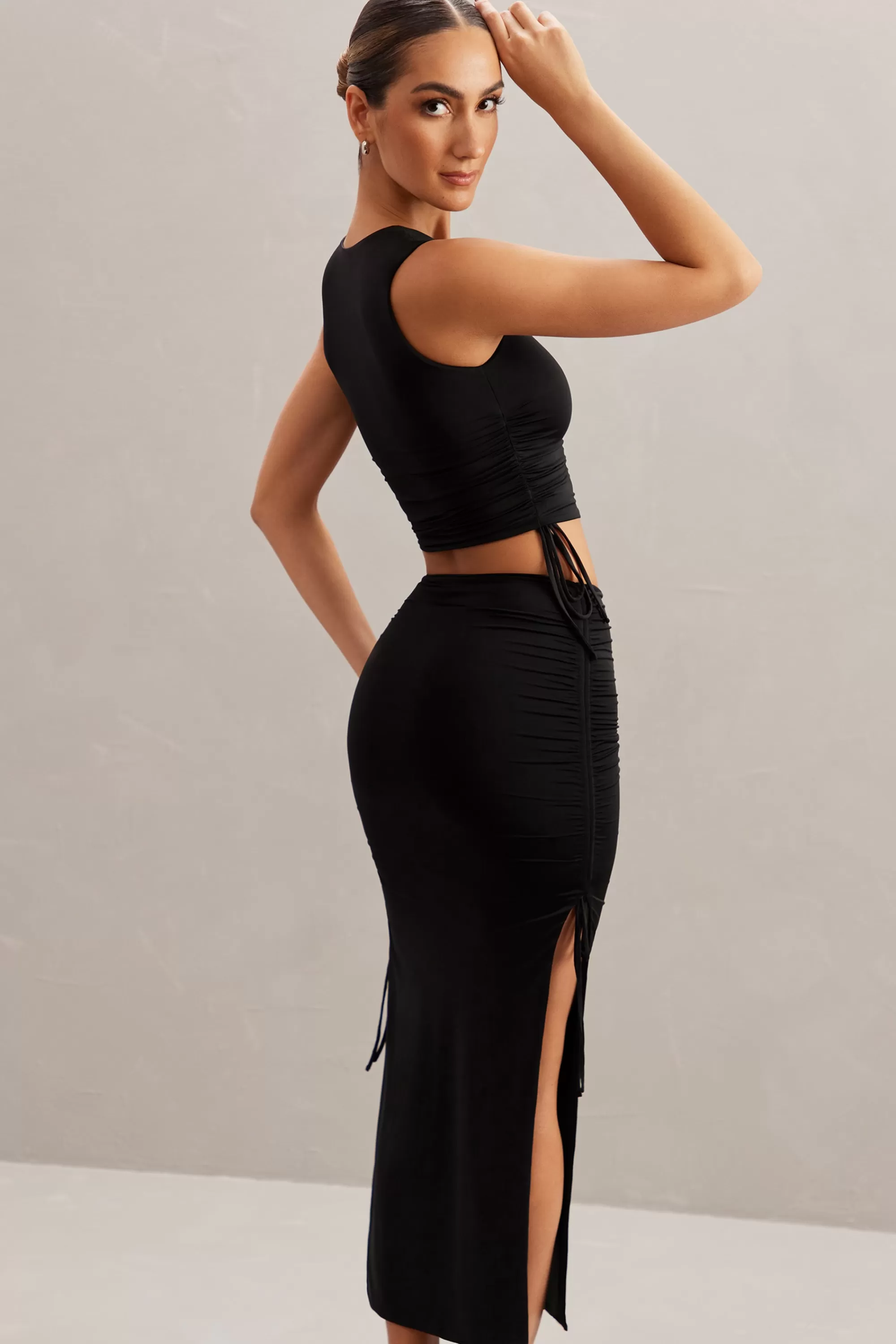 Oh Polly Mid Rise Midi Skirt in Black Flash Sale