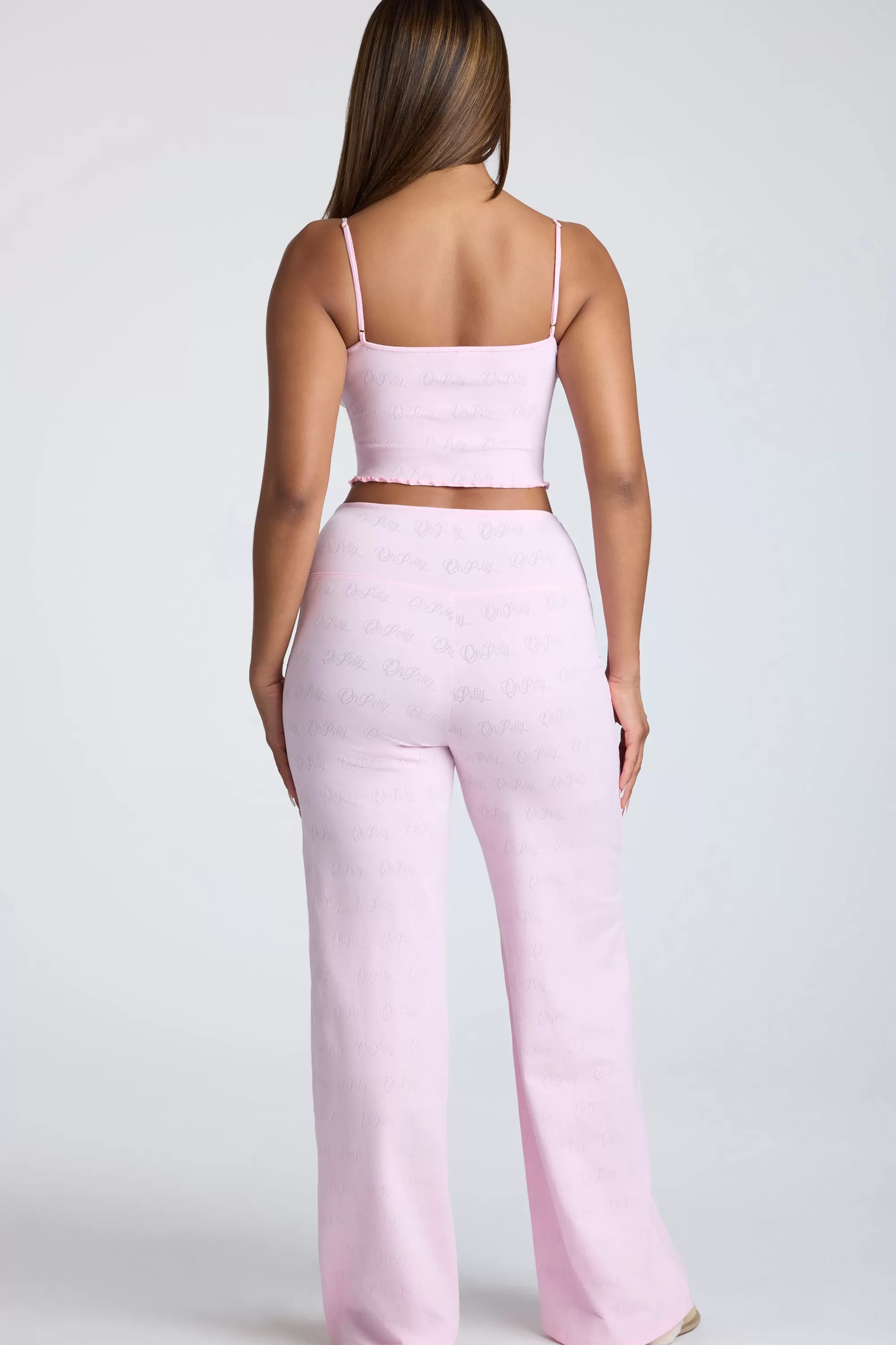 Oh Polly Mid Rise Straight Leg Pointelle Trousers in Baby Pink BabyPink Store