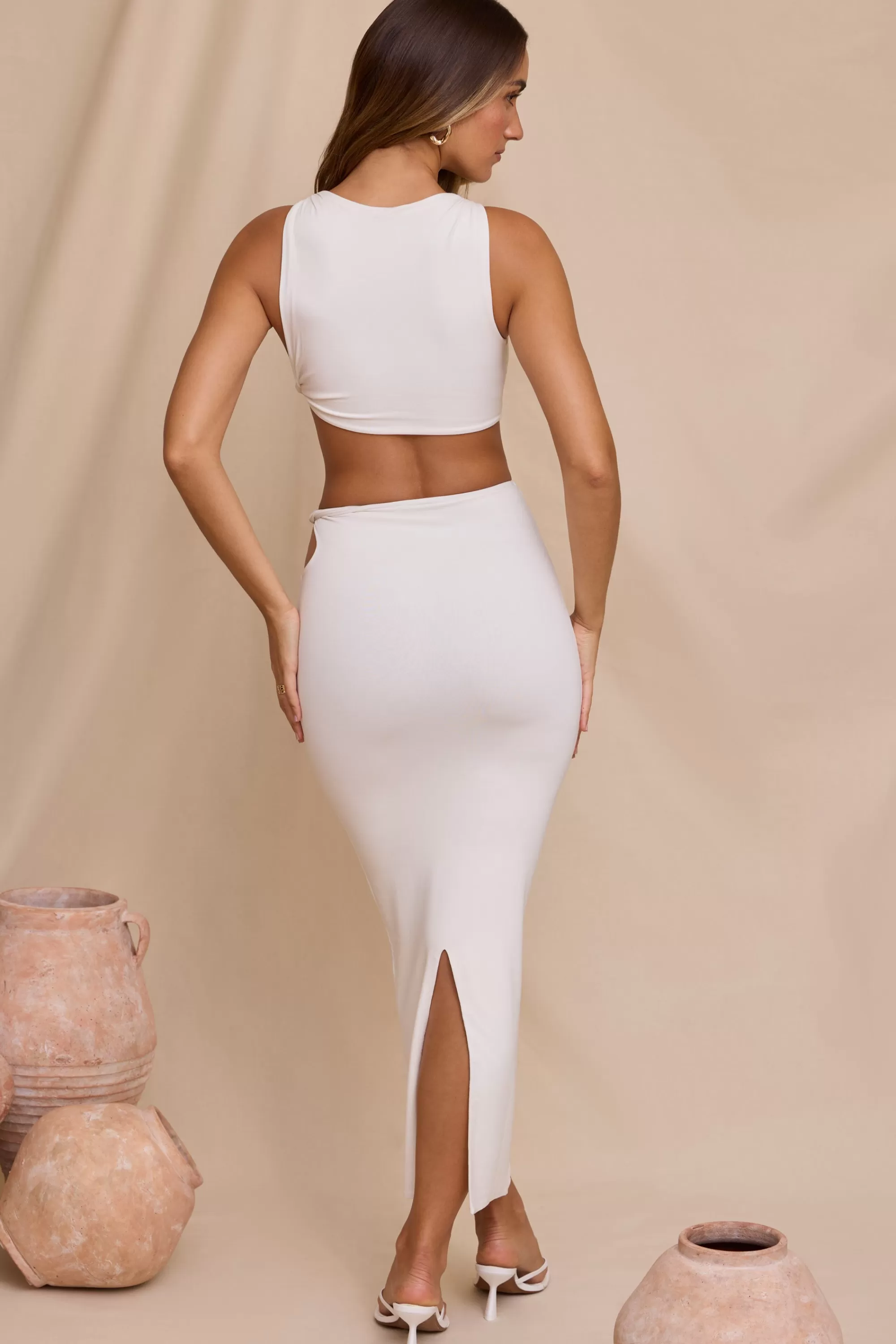 Oh Polly Mid Rise Twist Maxi Skirt in White Best Sale