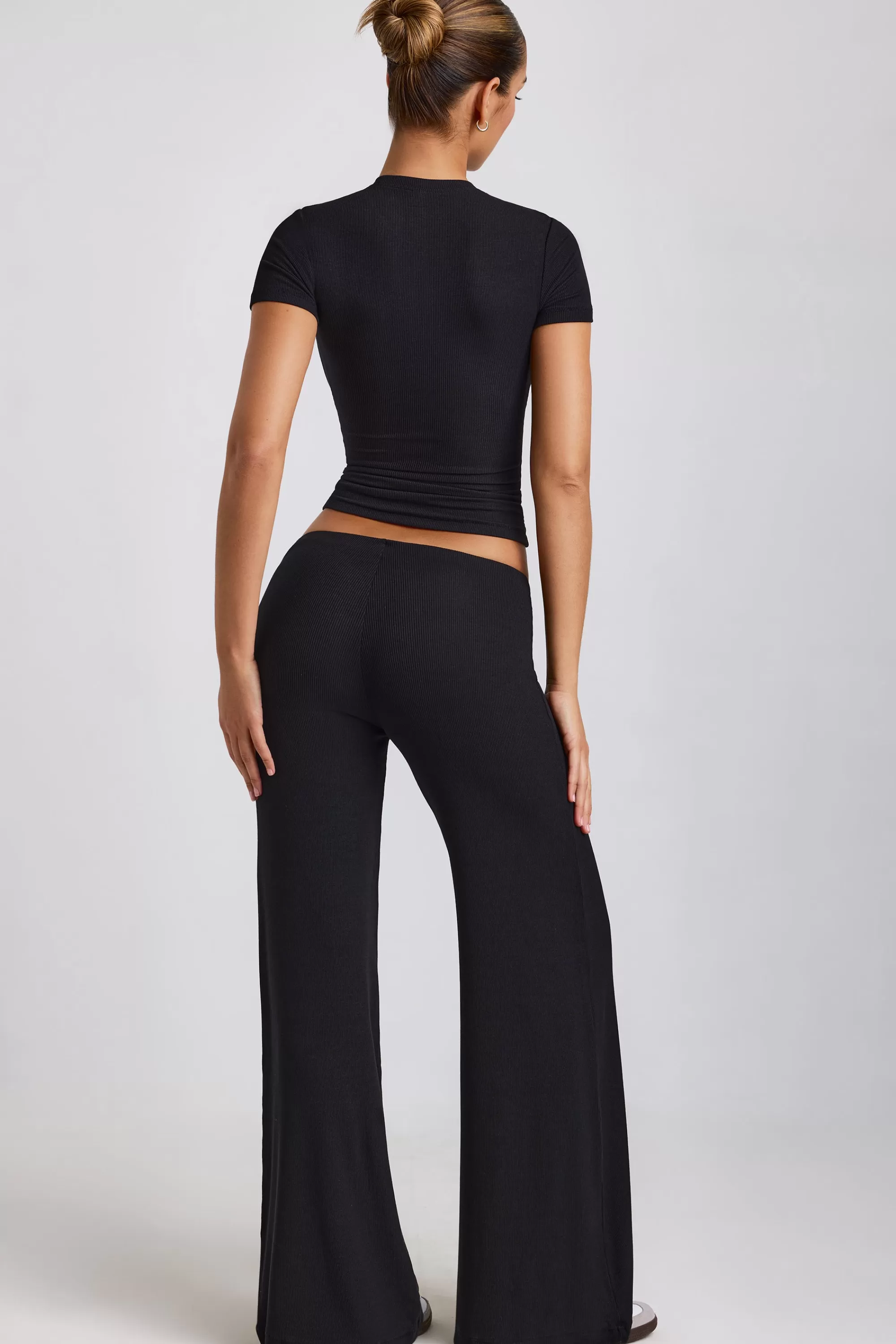 Oh Polly Mid Rise Wide Leg Trousers in Black New