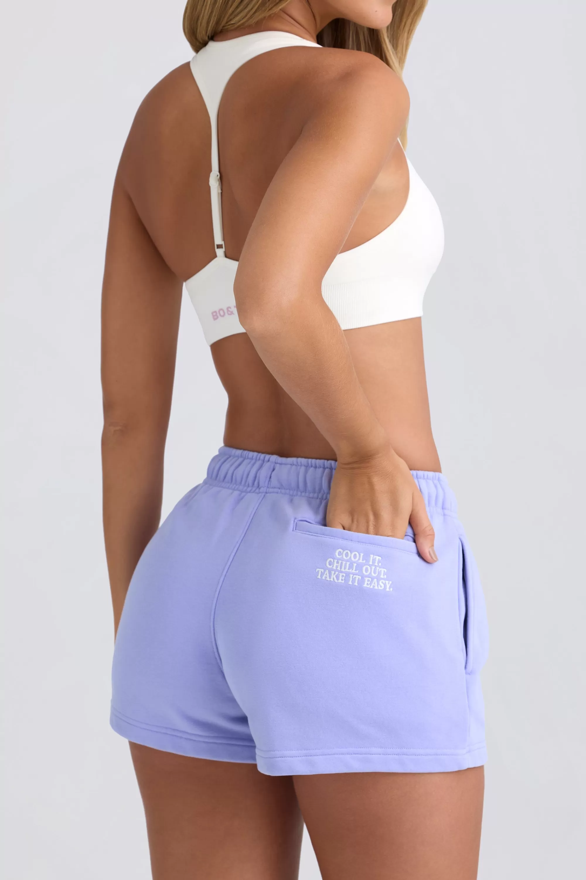 Oh Polly Mid-Rise Sweat Shorts in Periwinkle Discount