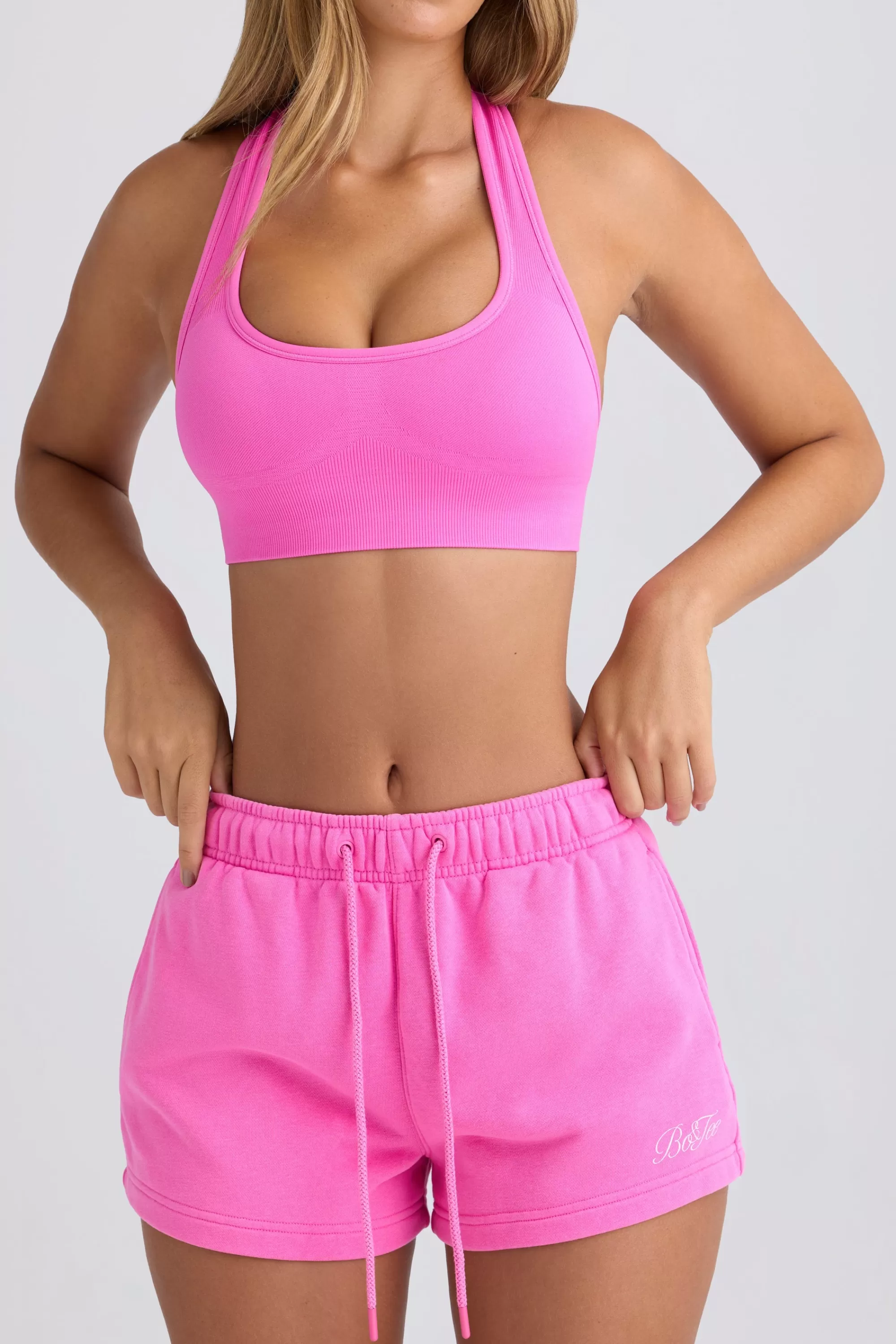 Oh Polly Mid-Rise Sweat Shorts in Sugar Pink SugarPink Fashion