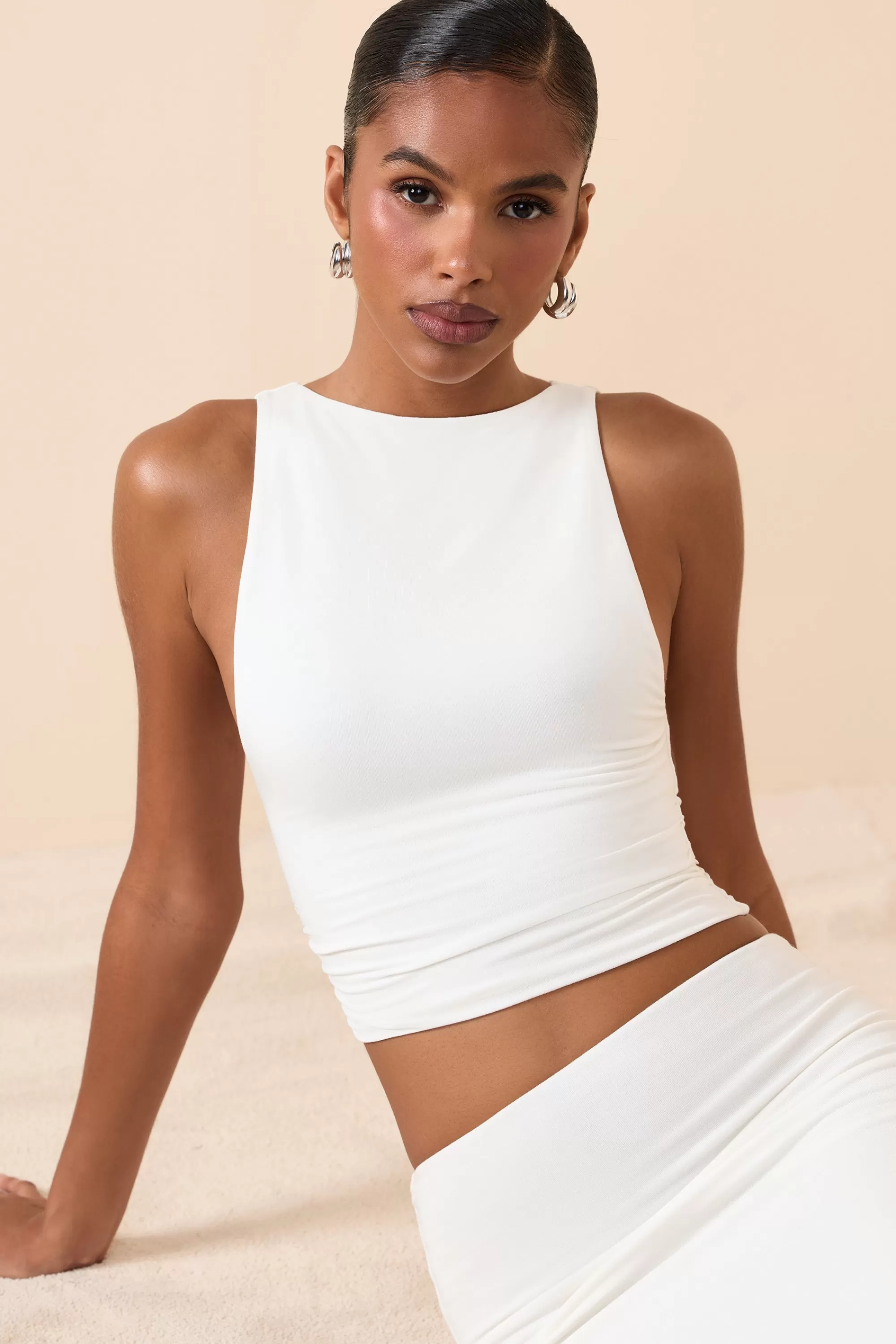 Oh Polly Modal Boat-Neck Tank Top in White Fashion