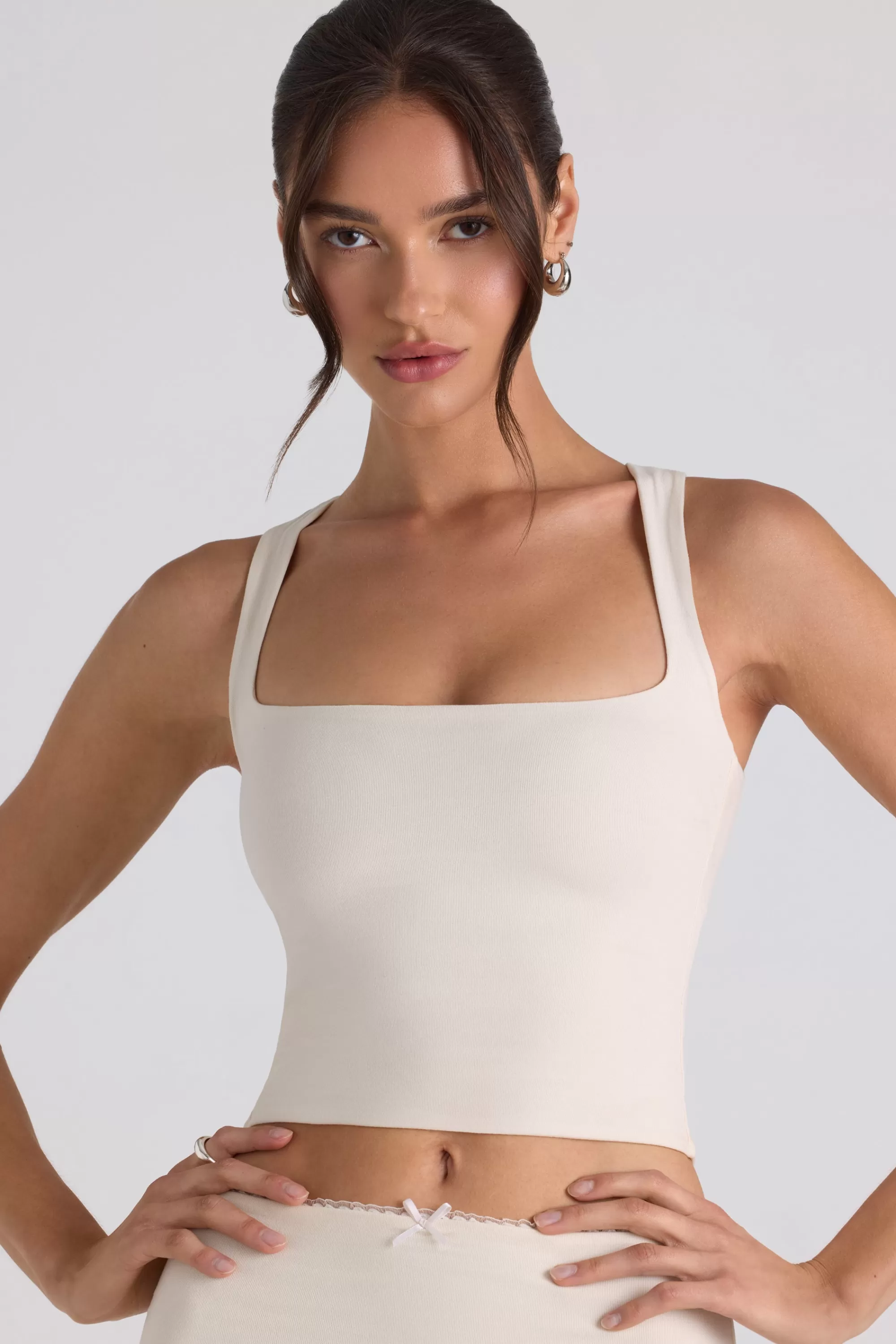 Oh Polly Modal Bow-Detail Crop Top in Ivory Fashion