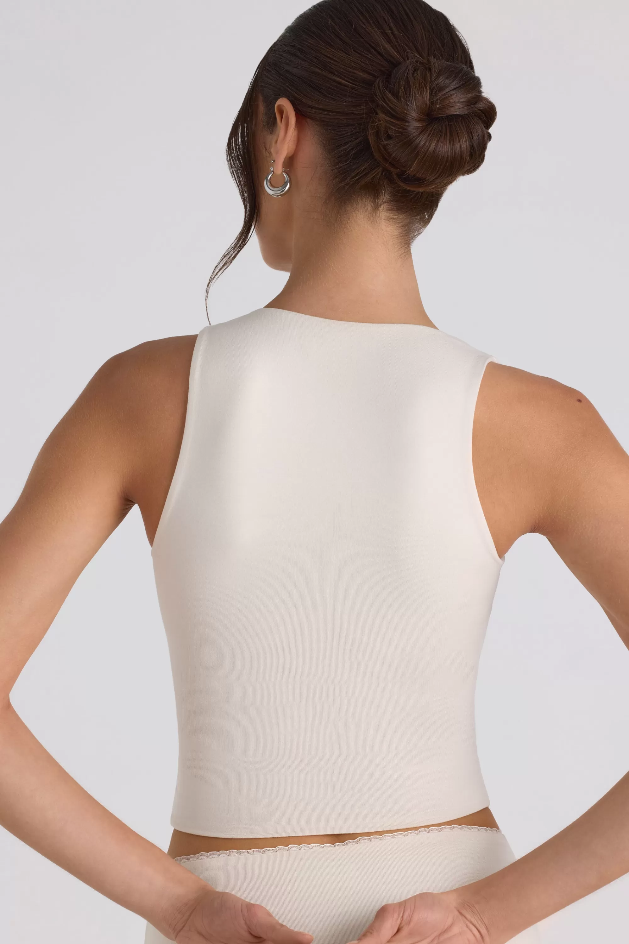 Oh Polly Modal Bow-Detail Crop Top in Ivory Fashion