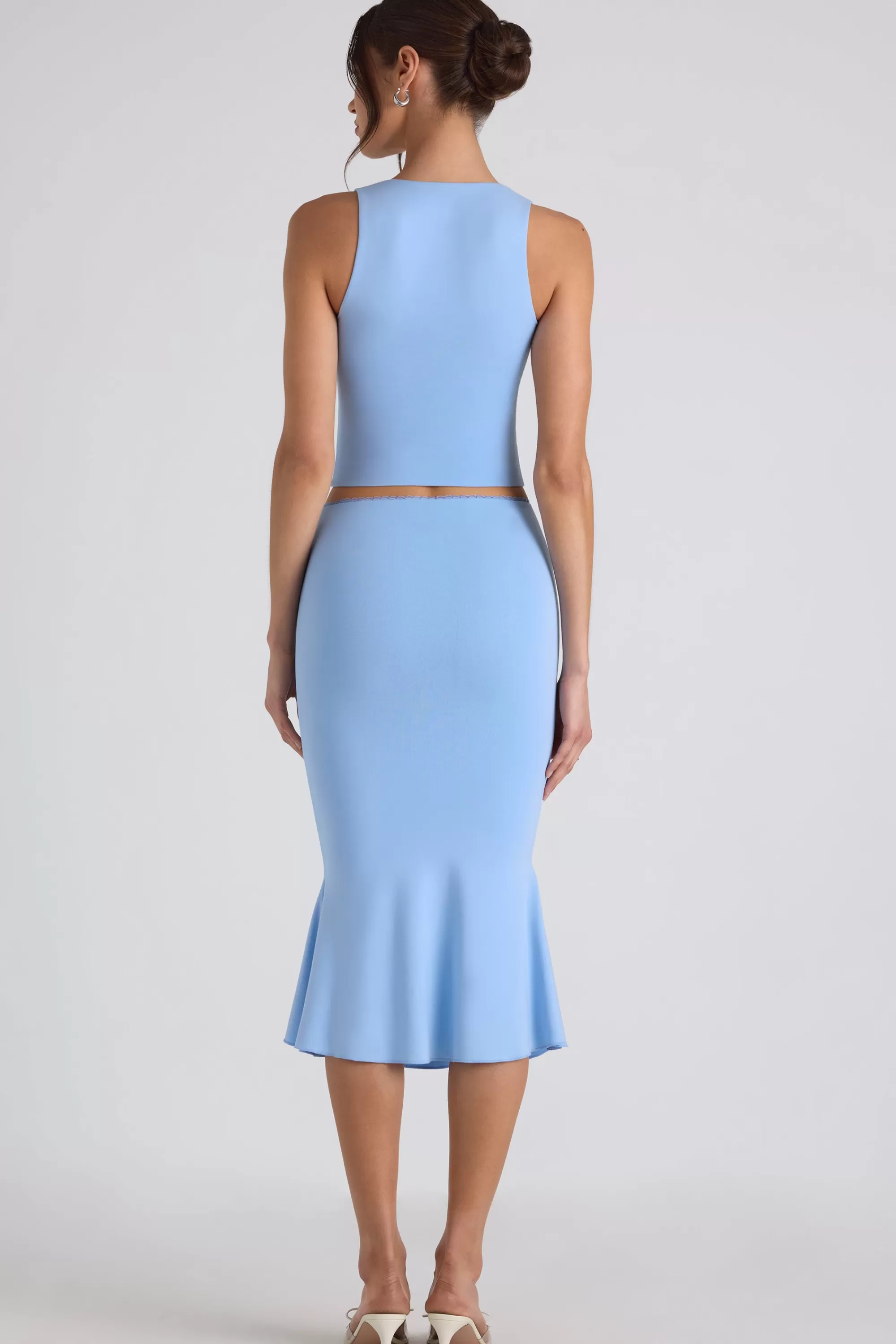 Oh Polly Modal Bow-Detail Mid-Rise Midi Skirt in Sky Blue SkyBlue Hot