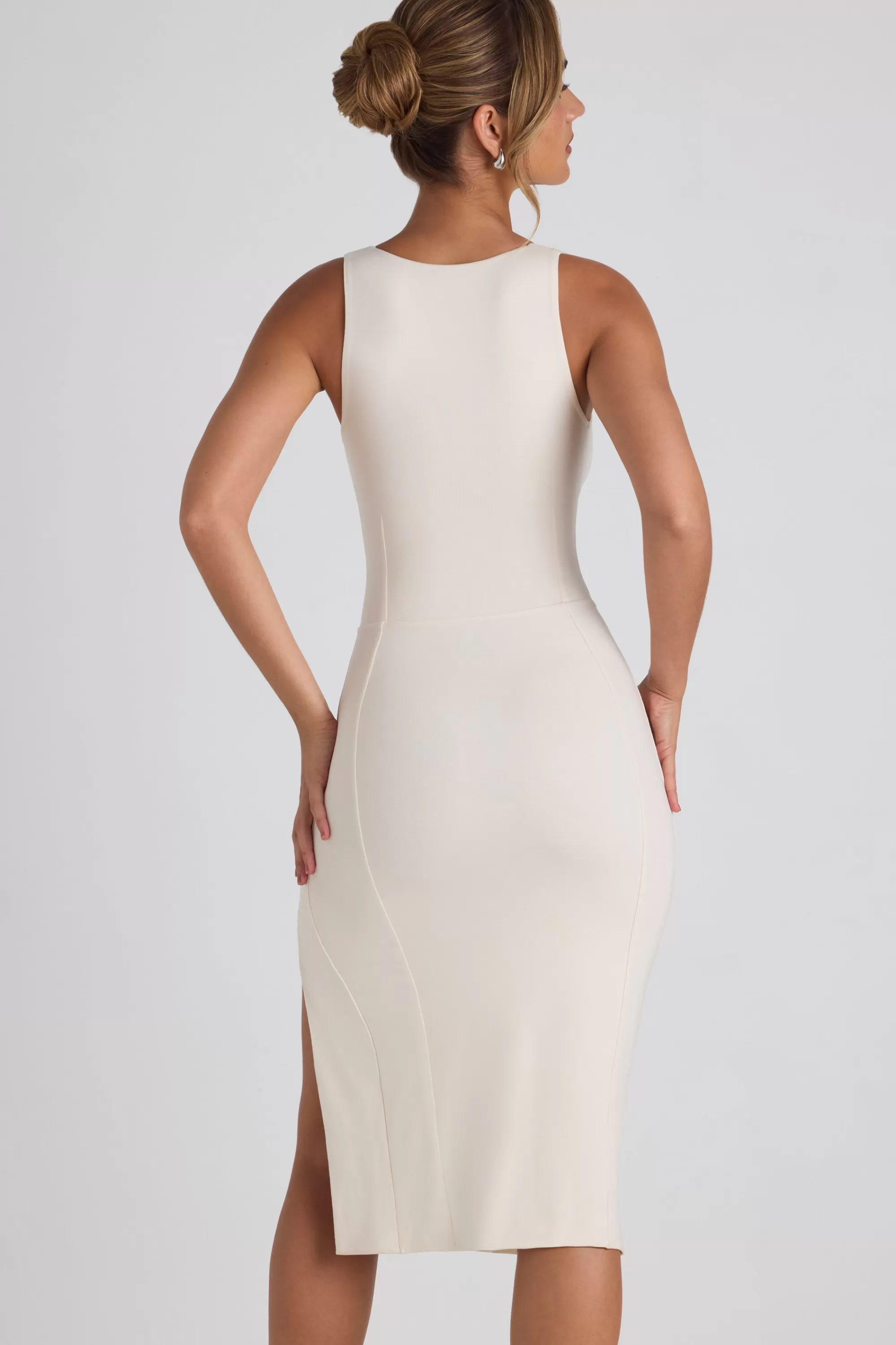 Oh Polly Modal Bow-Detail Sweetheart-Neck Midi Dress in Ivory Outlet