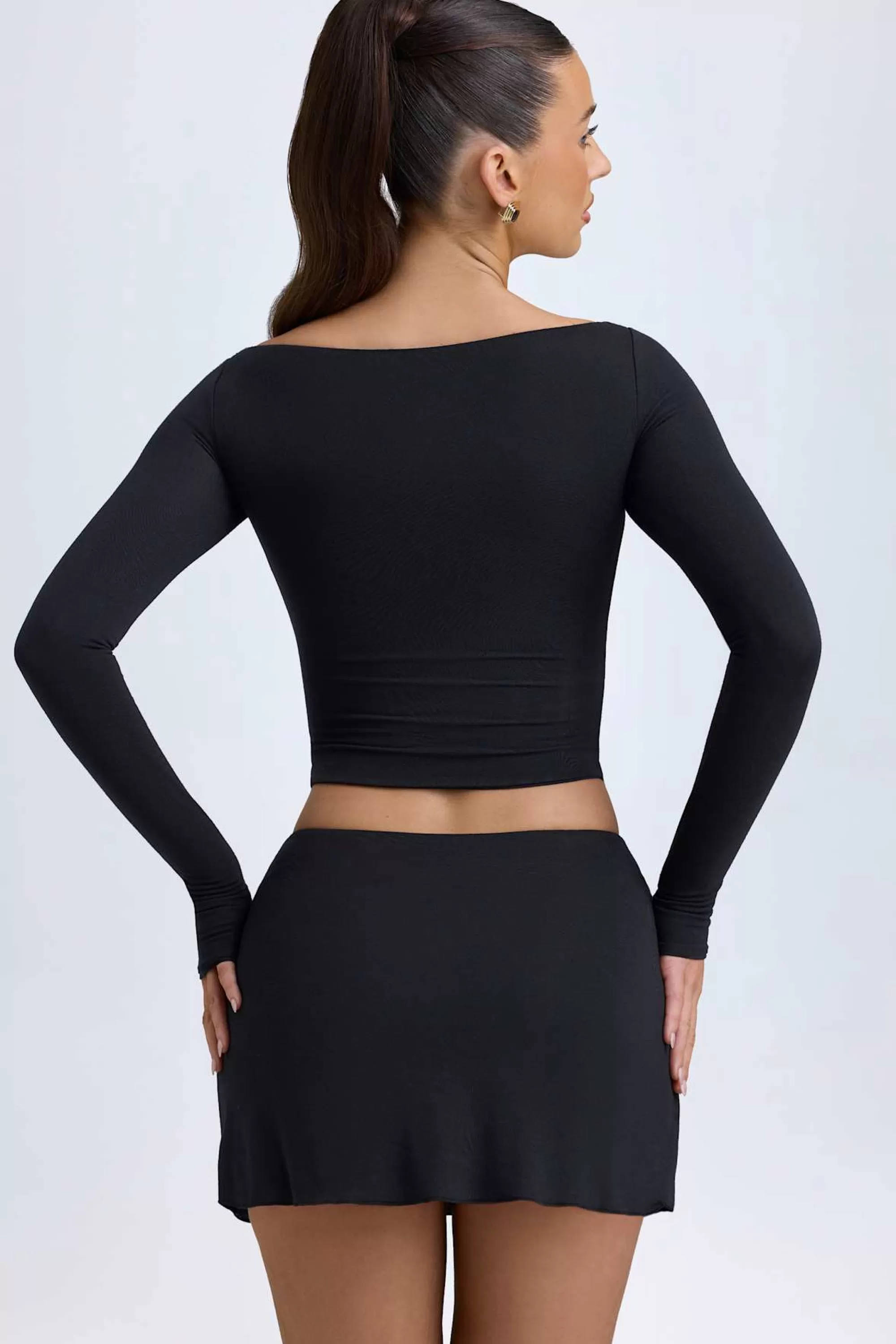 Oh Polly Modal Button-Detail Low-Rise Mini Skirt in Black Best