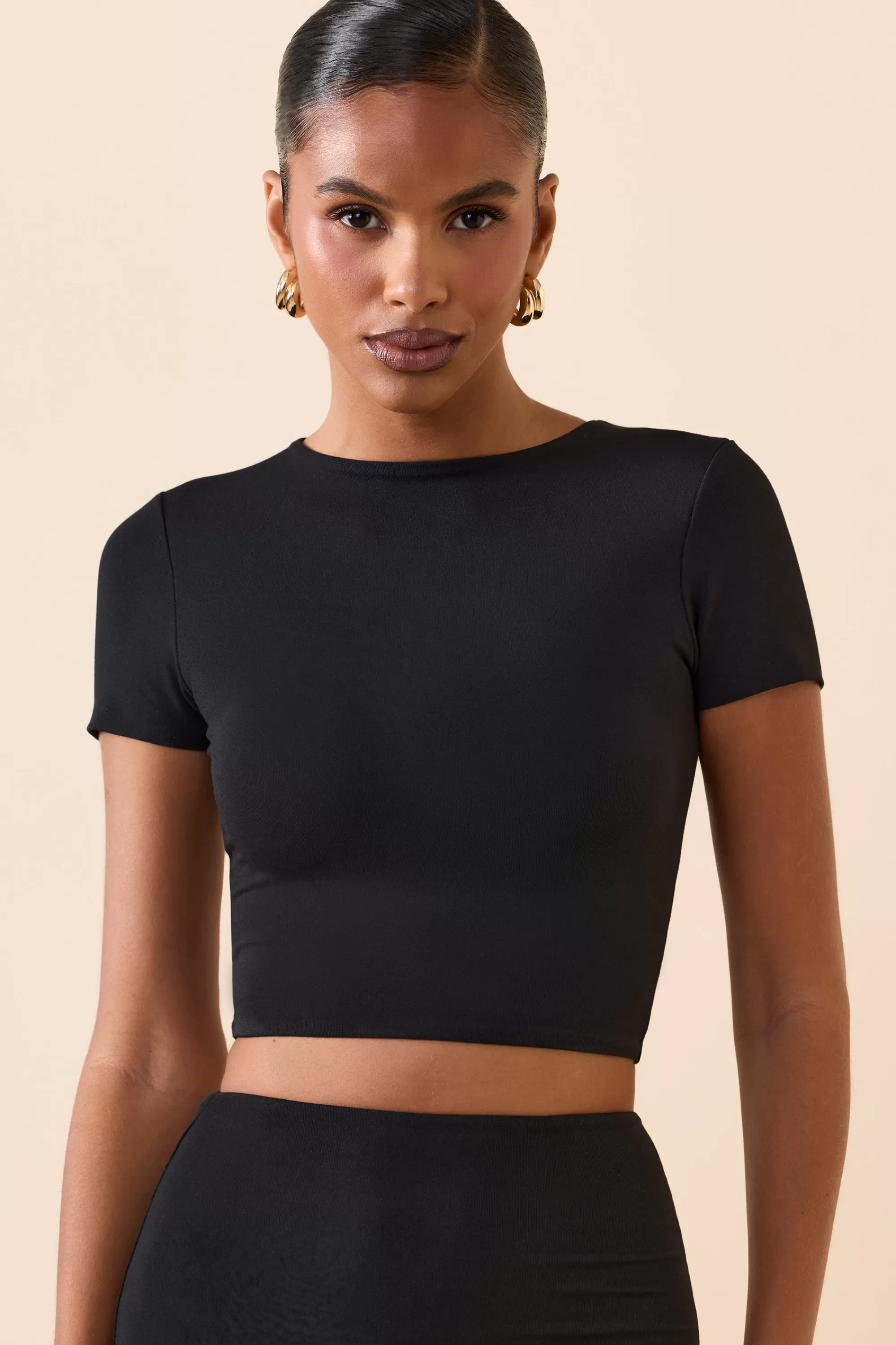 Oh Polly Modal Cap-Sleeve Crop Top in Black Best Sale