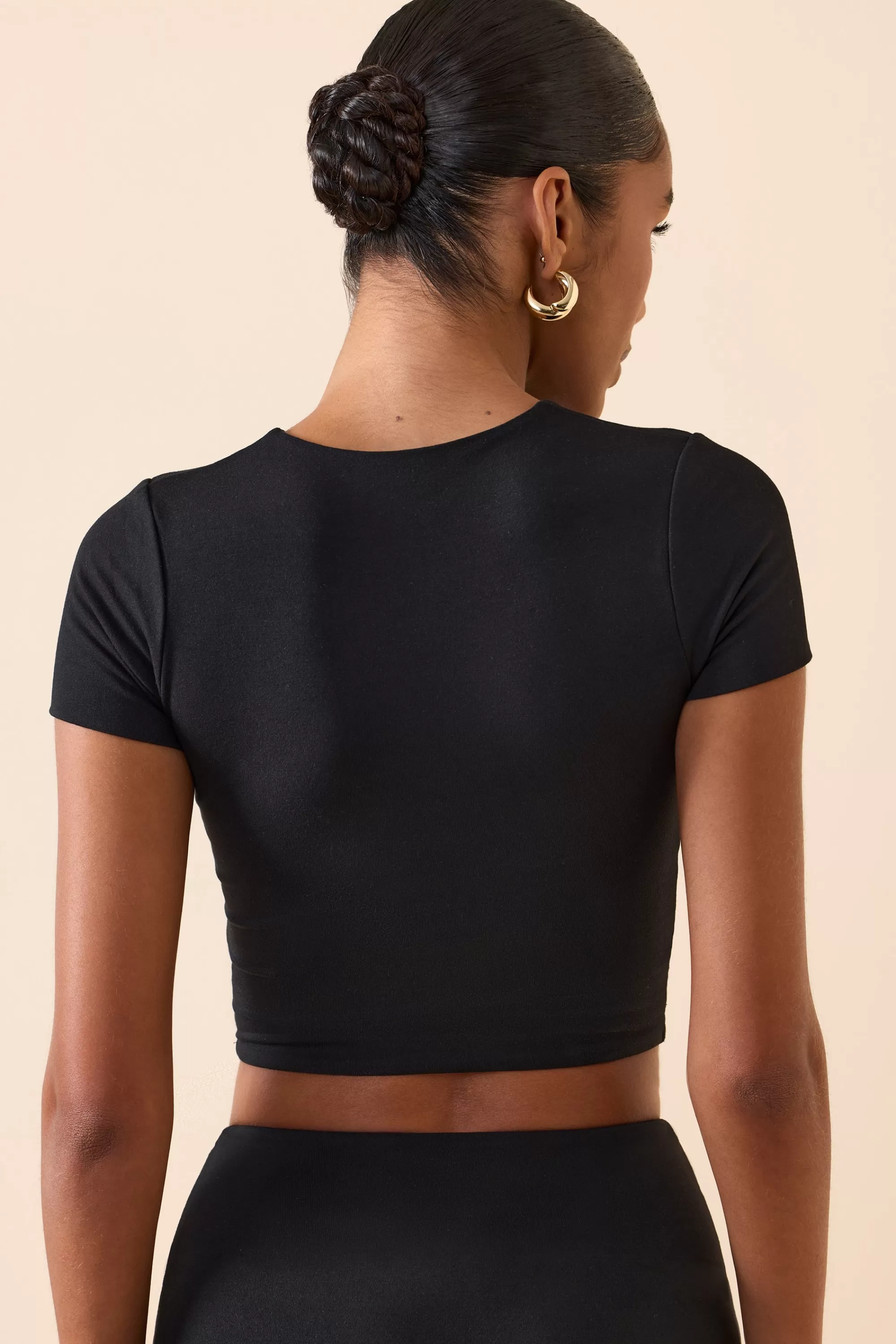 Oh Polly Modal Cap-Sleeve Crop Top in Black Best Sale