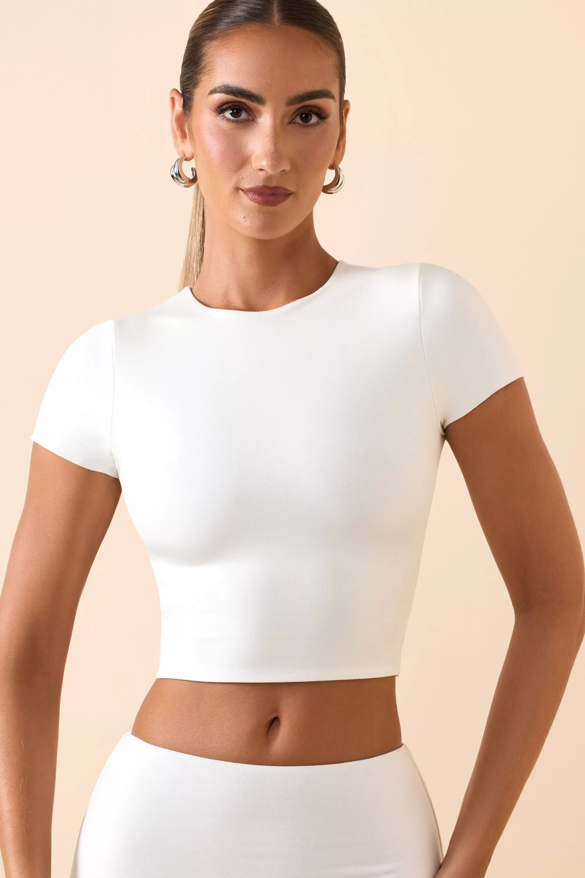 Oh Polly Modal Cap-Sleeve Crop Top in White Cheap