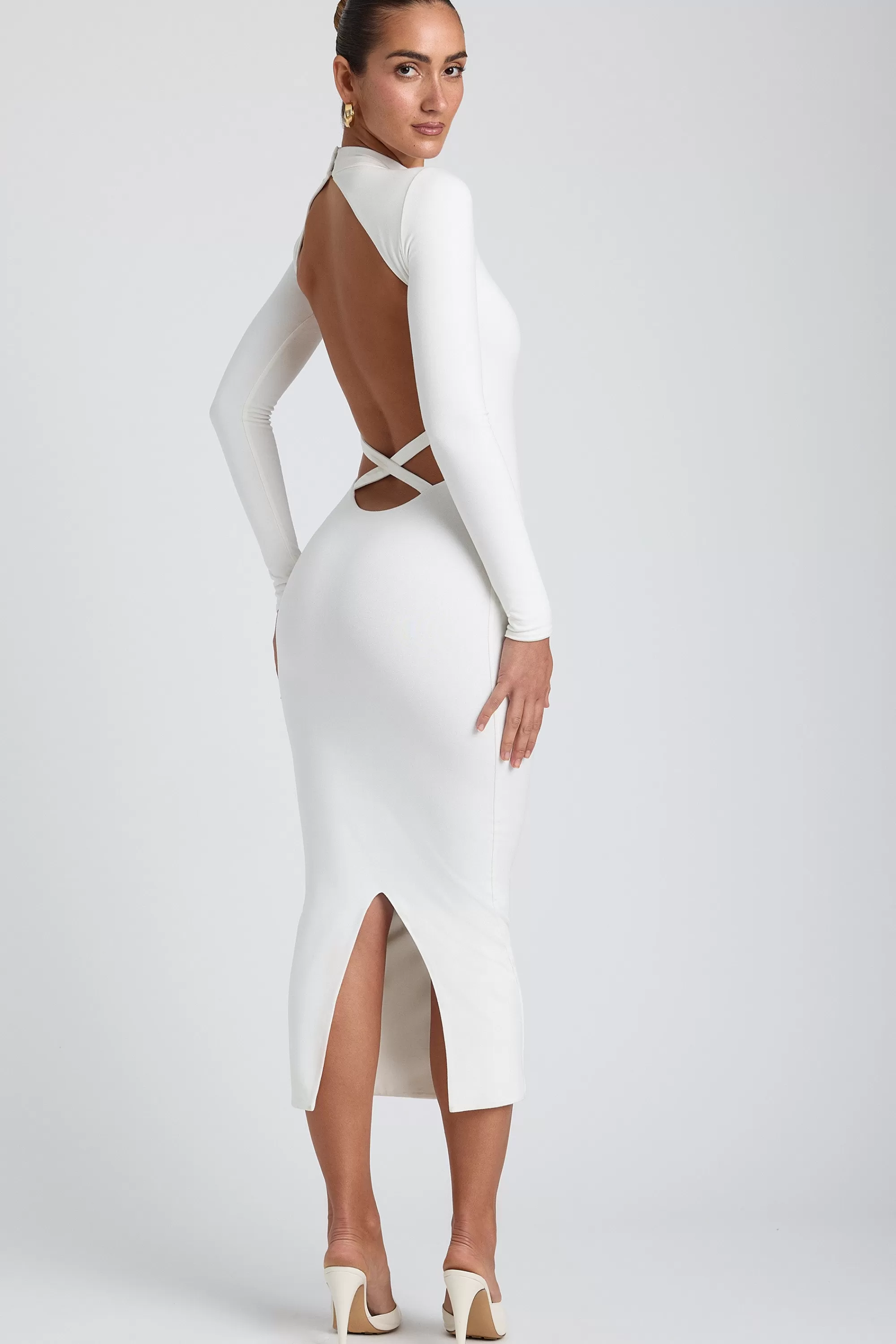 Oh Polly Modal Cross-Back Midaxi Dress in White New