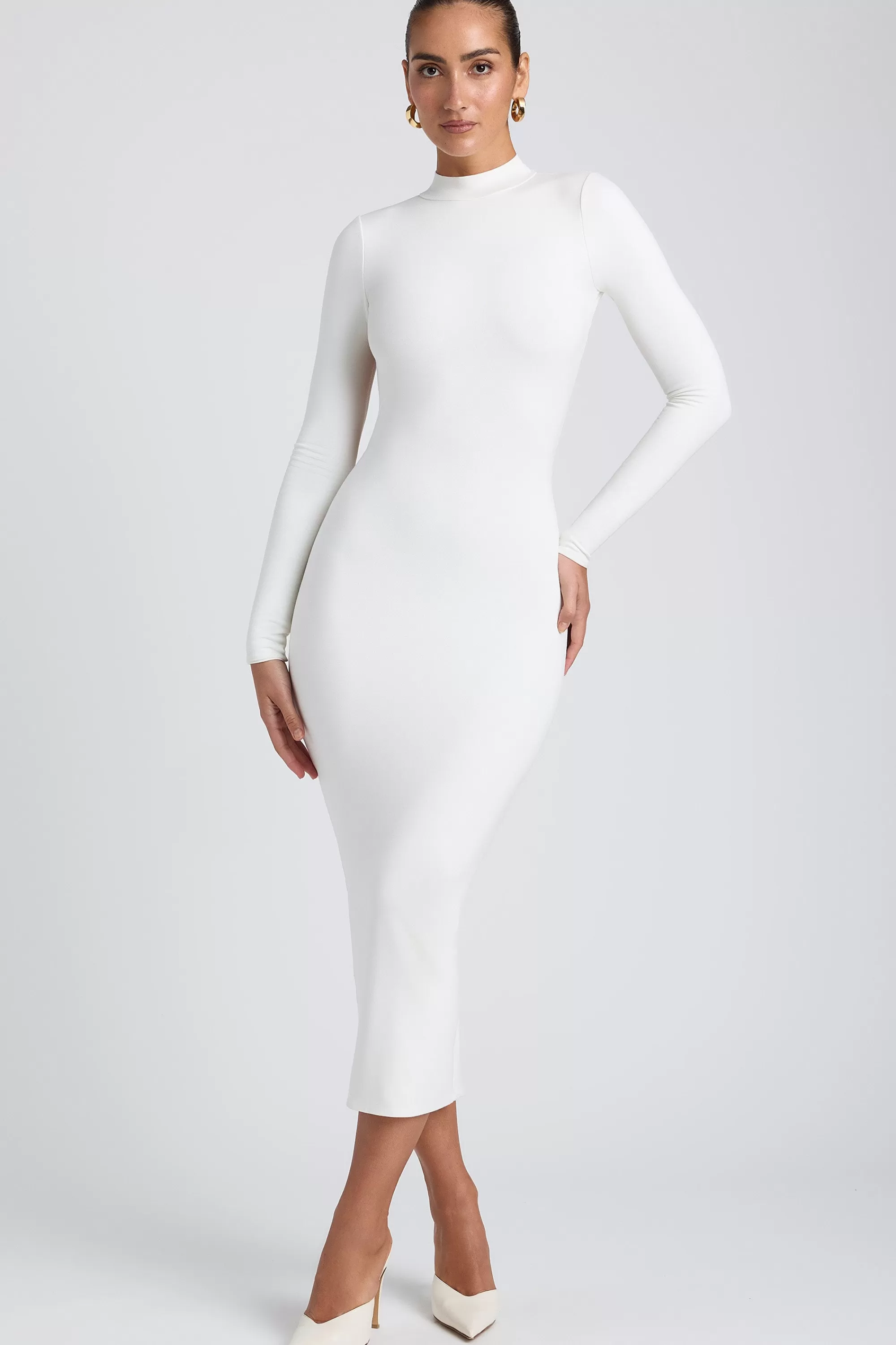 Oh Polly Modal Cross-Back Midaxi Dress in White New