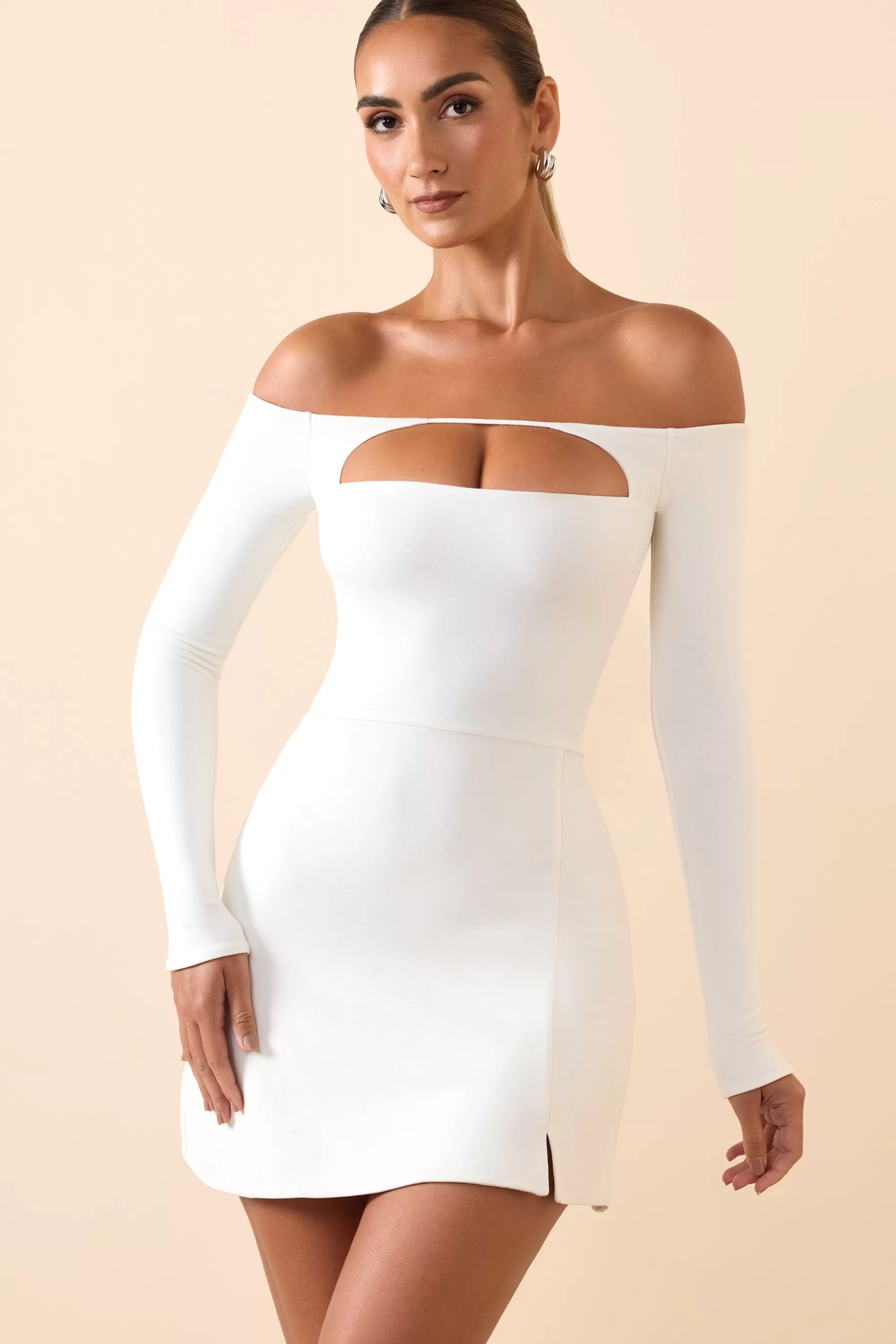 Oh Polly Modal Cut-Out Off-Shoulder A-Line Mini Dress in White Best