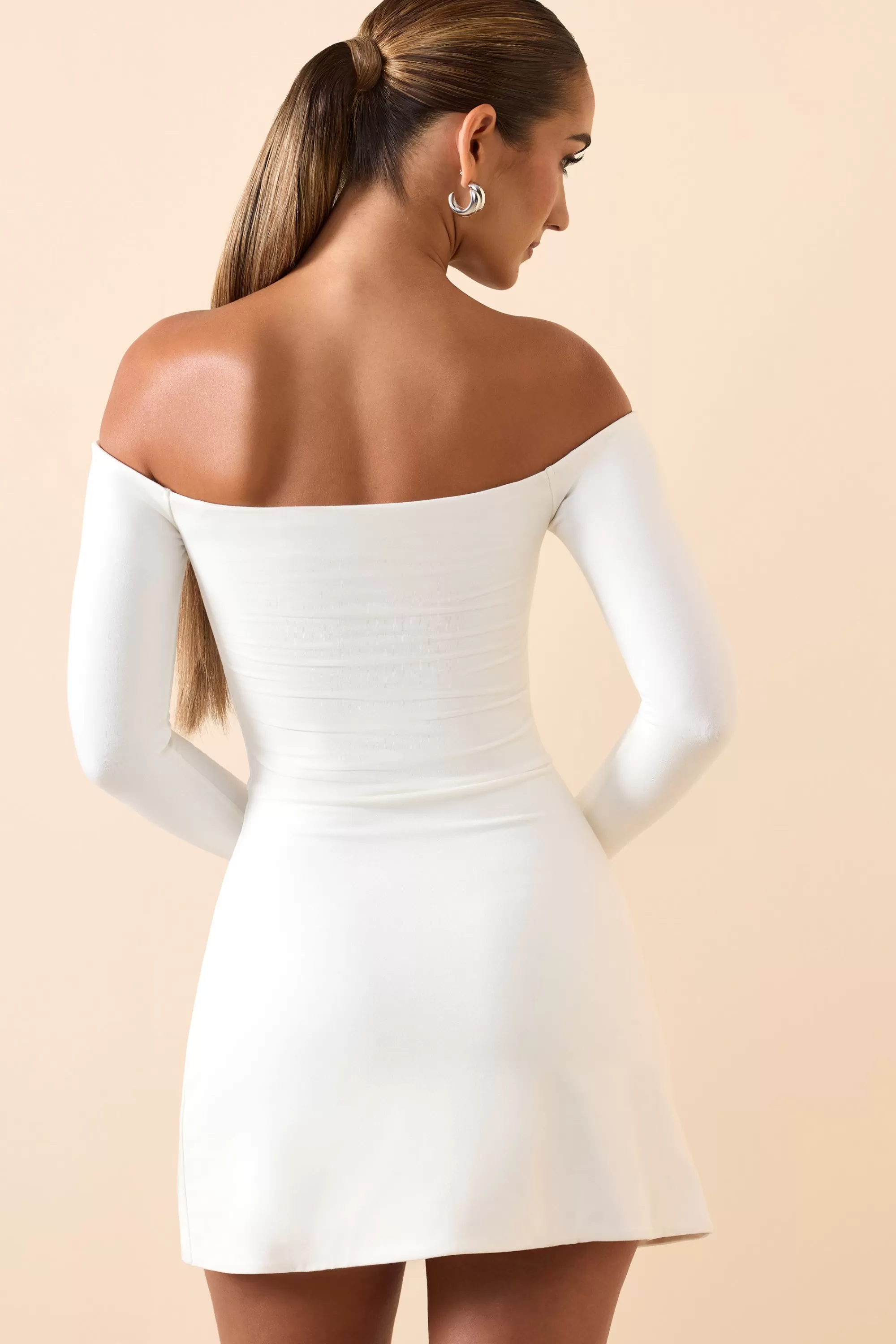 Oh Polly Modal Cut-Out Off-Shoulder A-Line Mini Dress in White Best