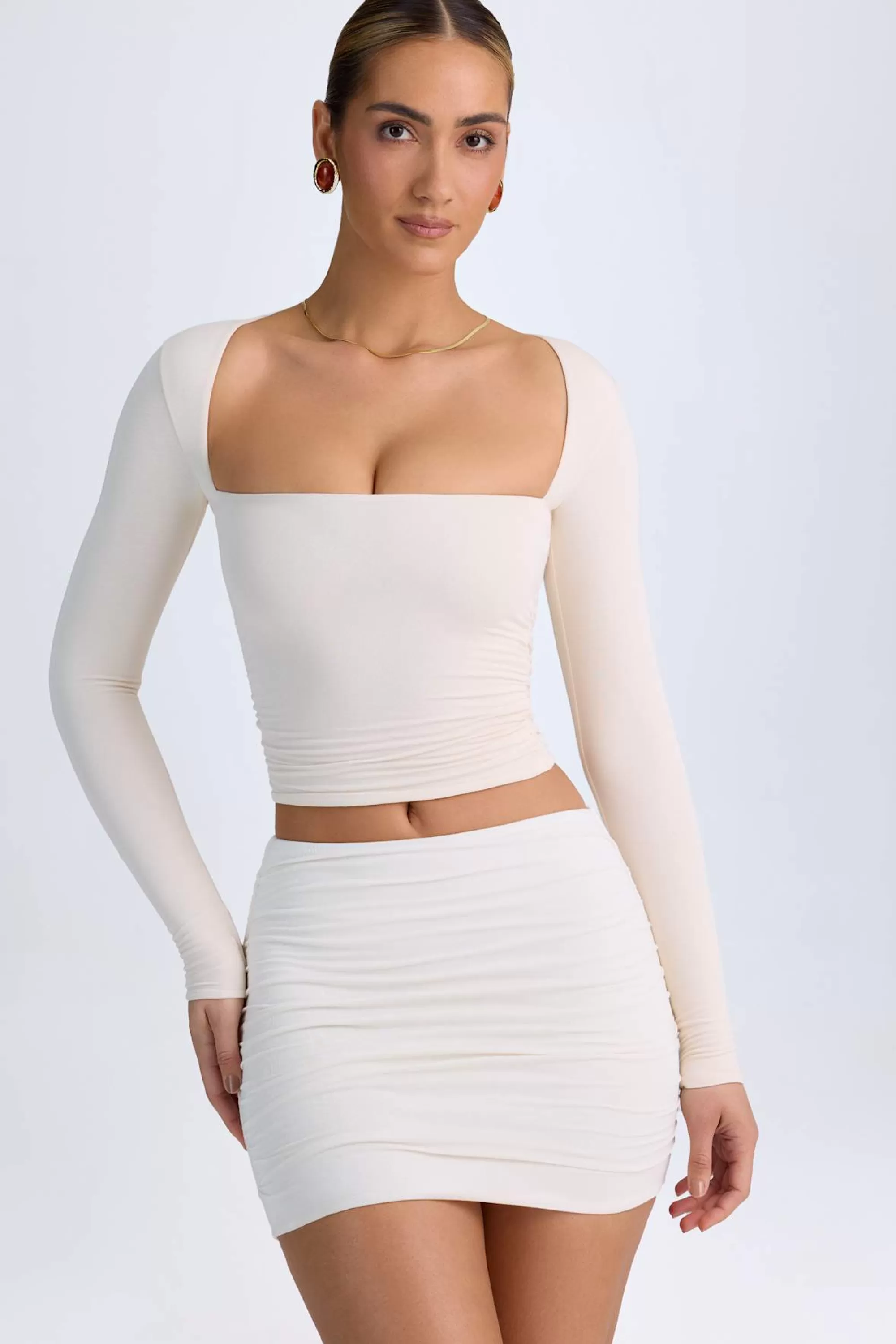 Oh Polly Modal Halterneck Ruched Top in Ivory Fashion