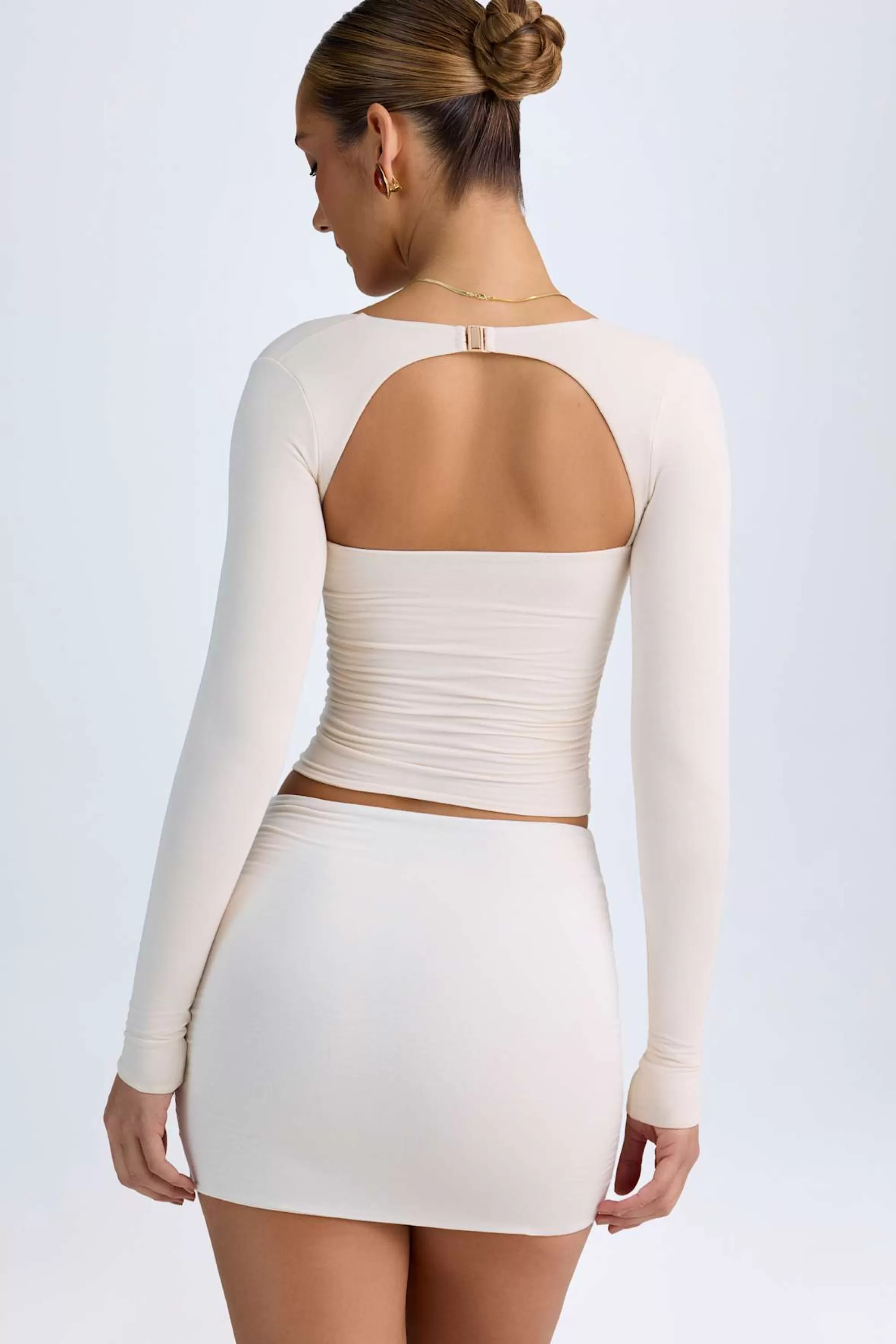 Oh Polly Modal Halterneck Ruched Top in Ivory Fashion