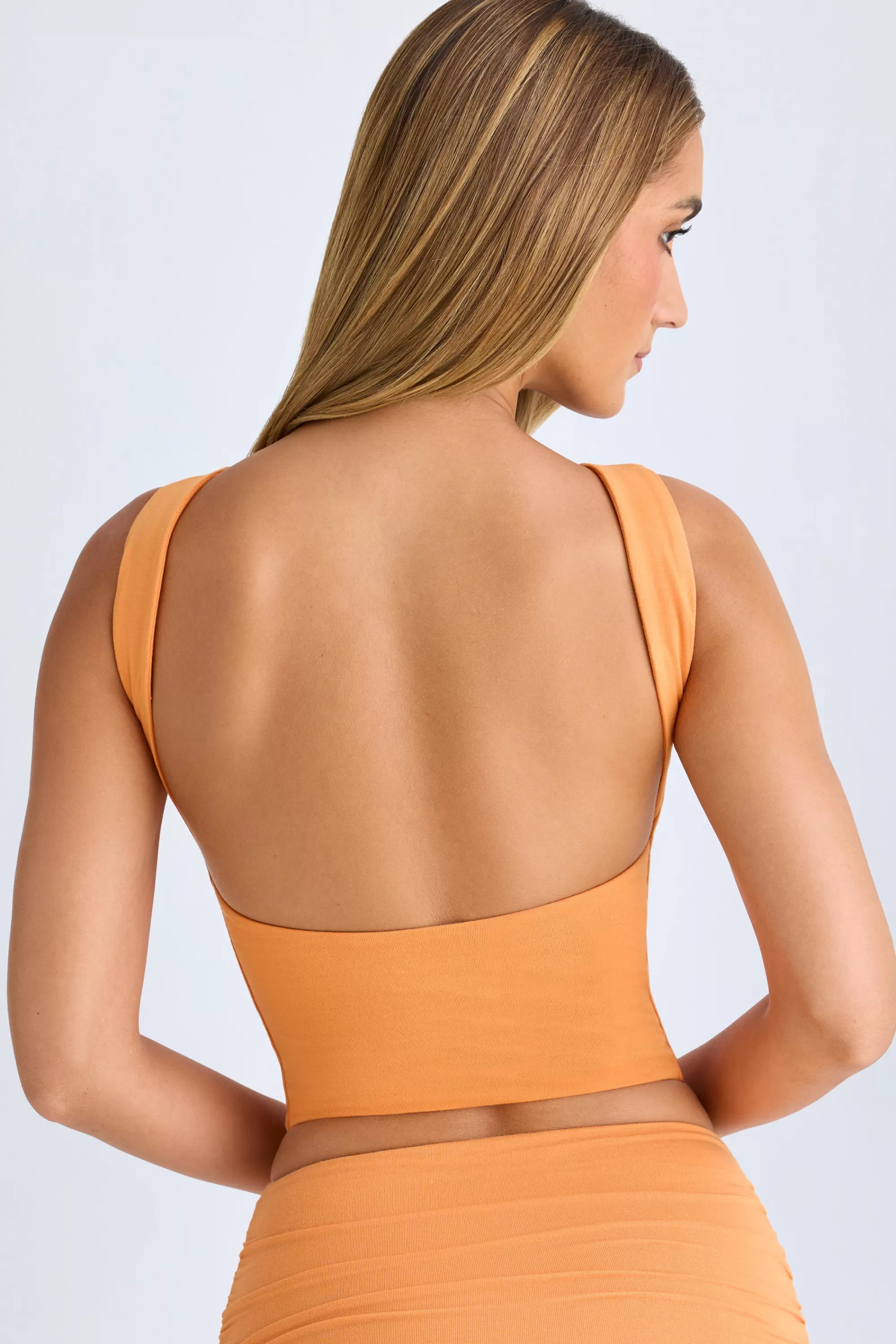 Oh Polly Modal High-Neck Open-Back Crop Top in Sunset Orange Cheap