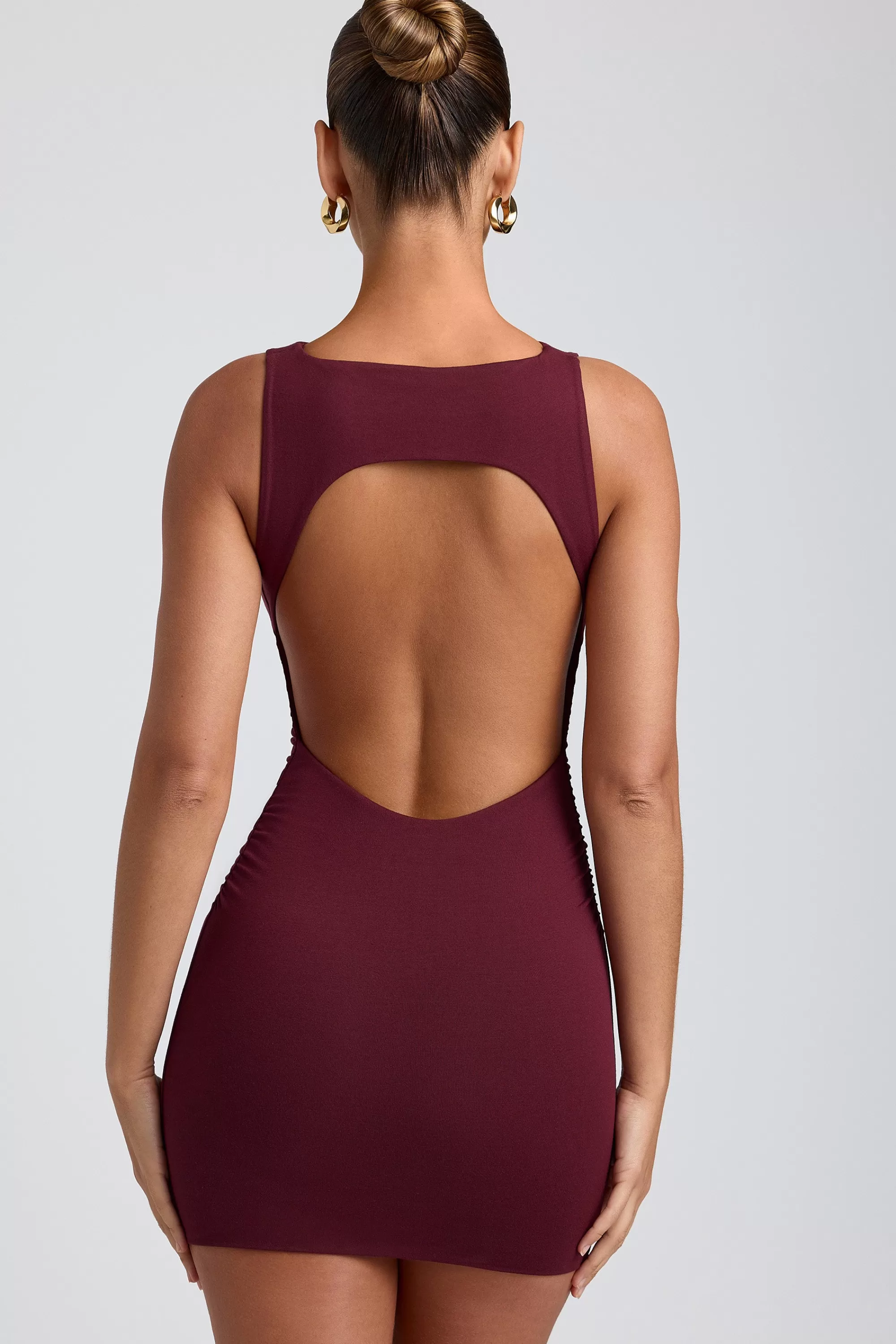 Oh Polly Modal High-Neck Open-Back Mini Dress in Plum New