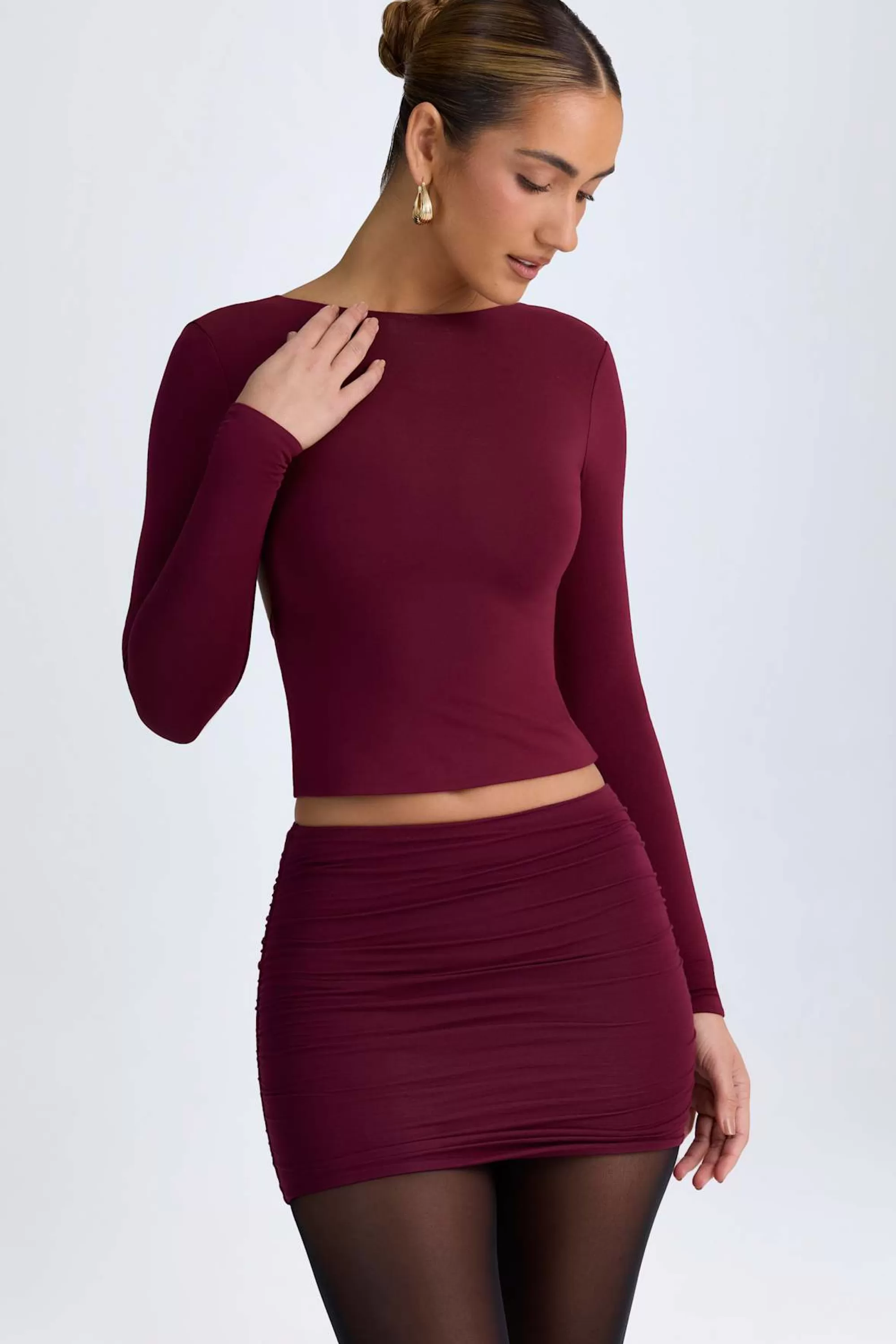 Oh Polly Modal High-Neck Open-Back Top in Wine Red WineRed Best