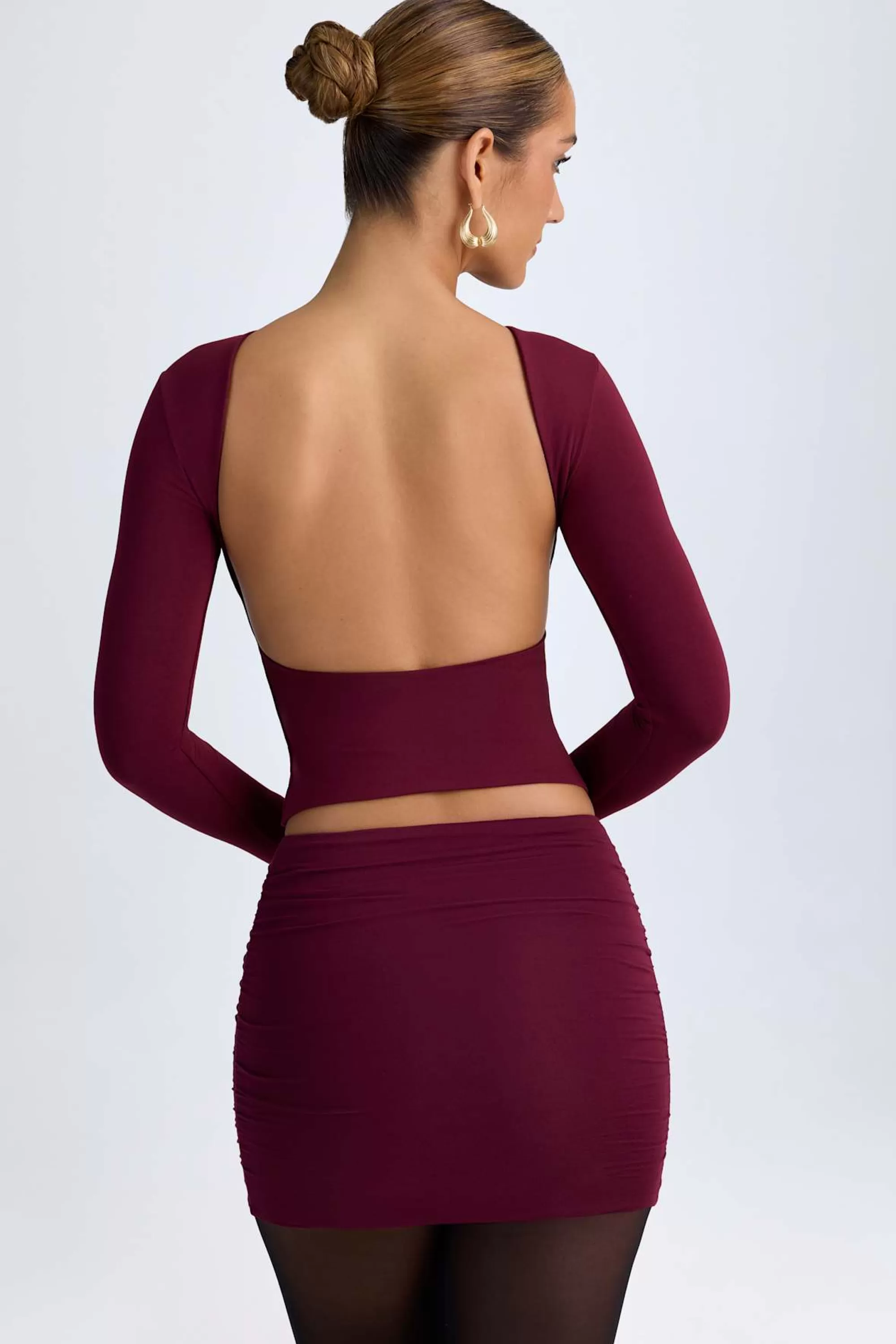 Oh Polly Modal High-Neck Open-Back Top in Wine Red WineRed Best