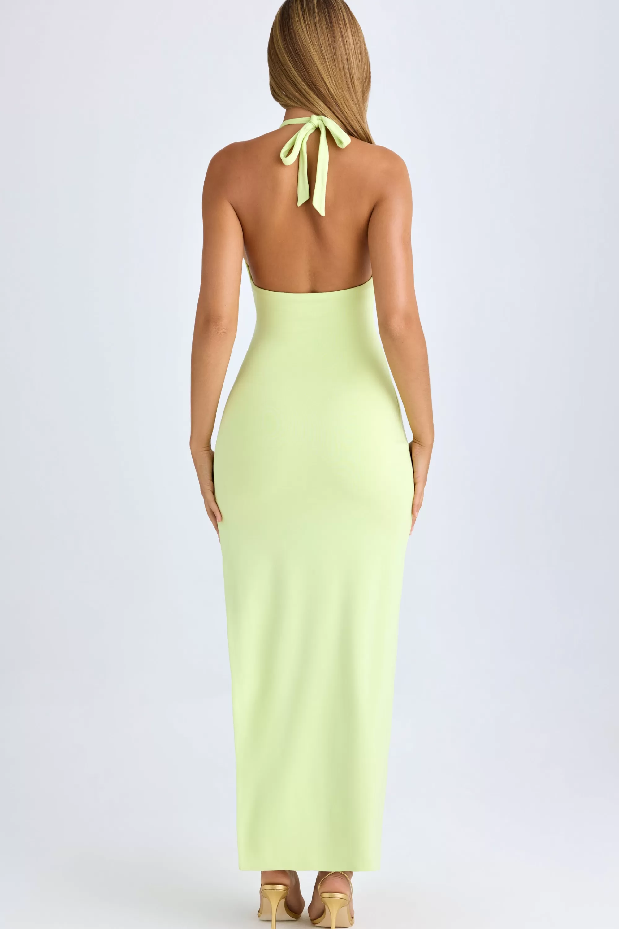 Oh Polly Modal High-Split Halterneck Maxi Dress in Matcha Green New