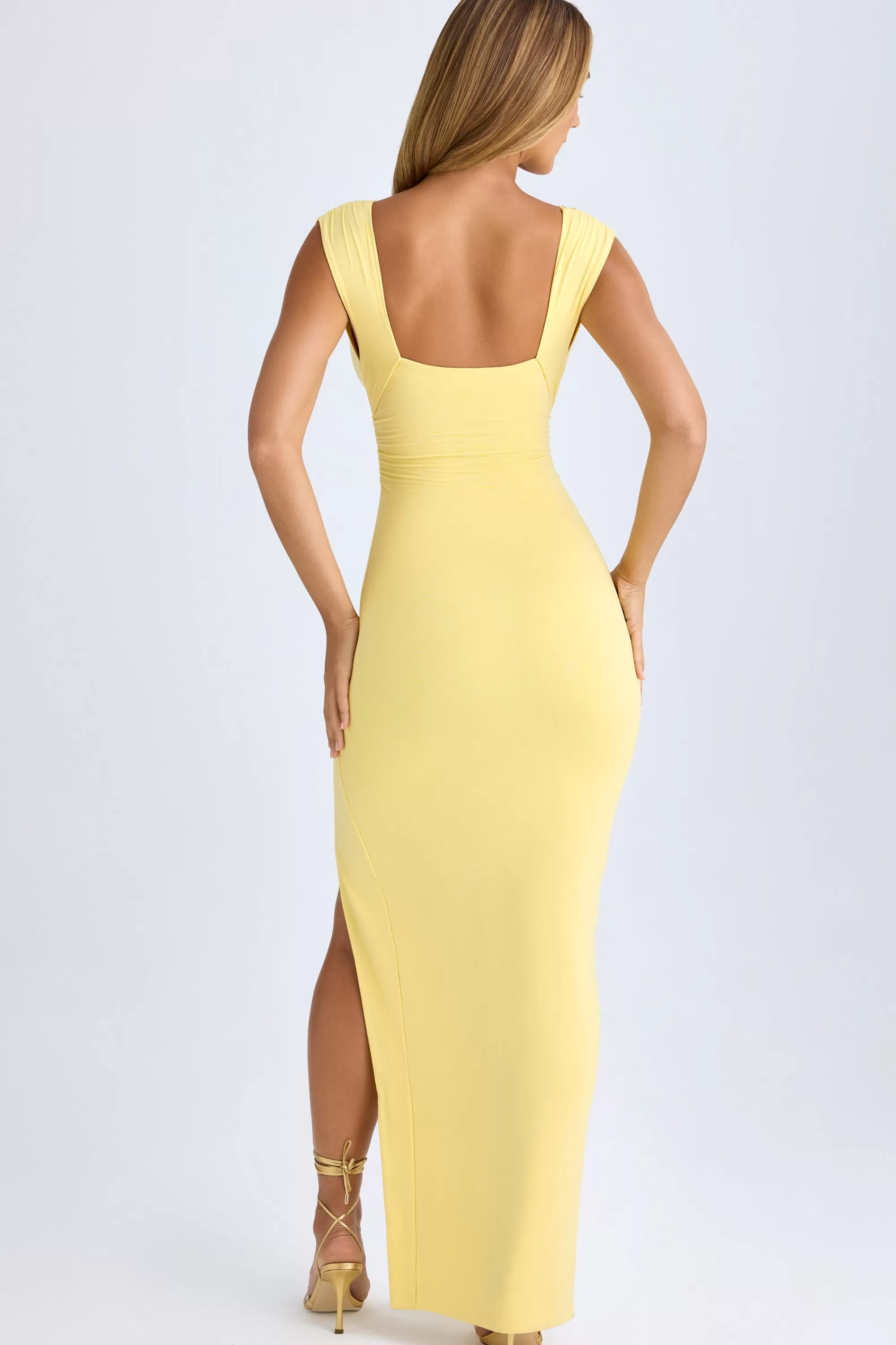 Oh Polly Modal High-Split Plunge-Neck Maxi Dress in Lemon Sherbet New