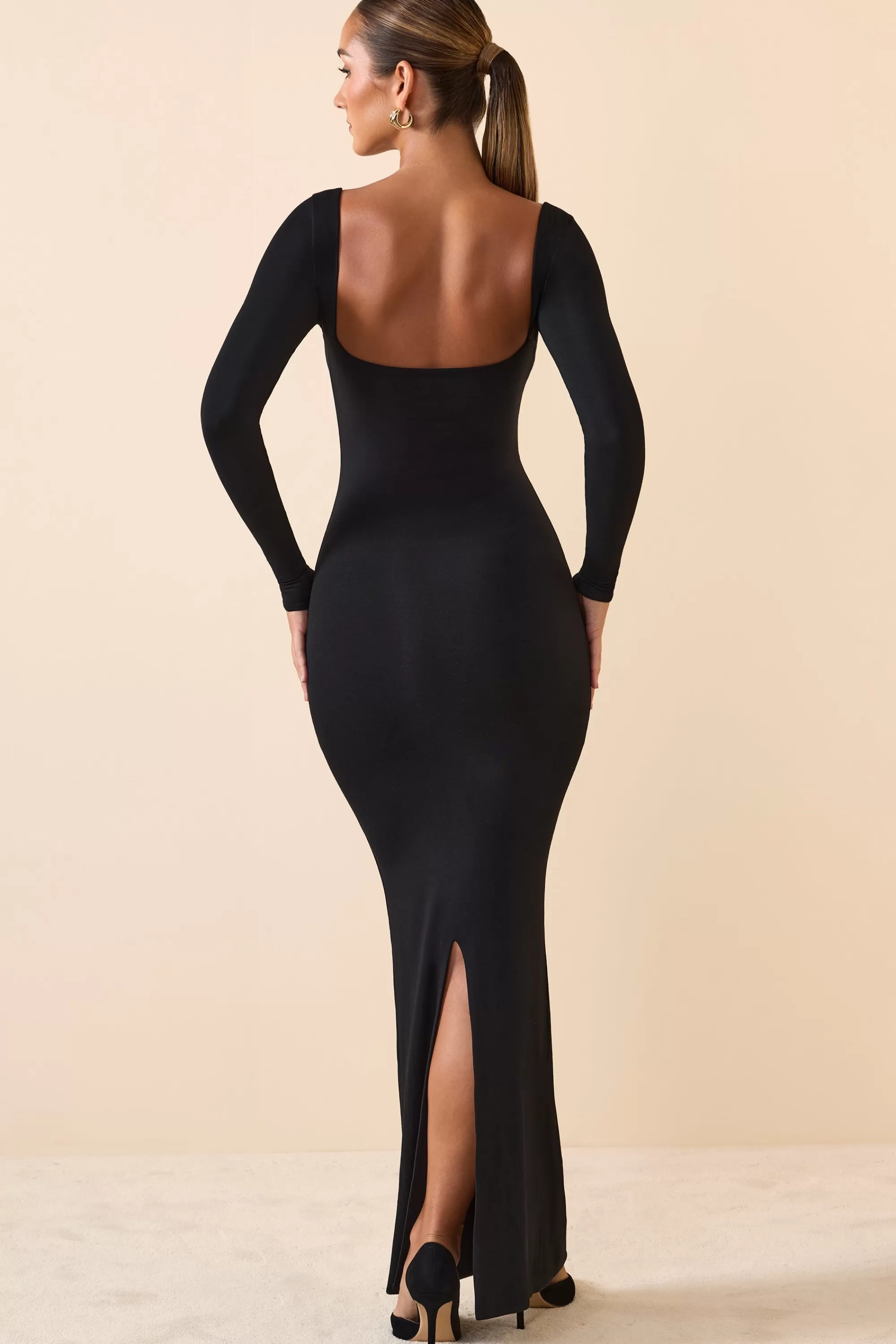 Oh Polly Modal Keyhole Cut-Out Maxi Dress in Black Clearance