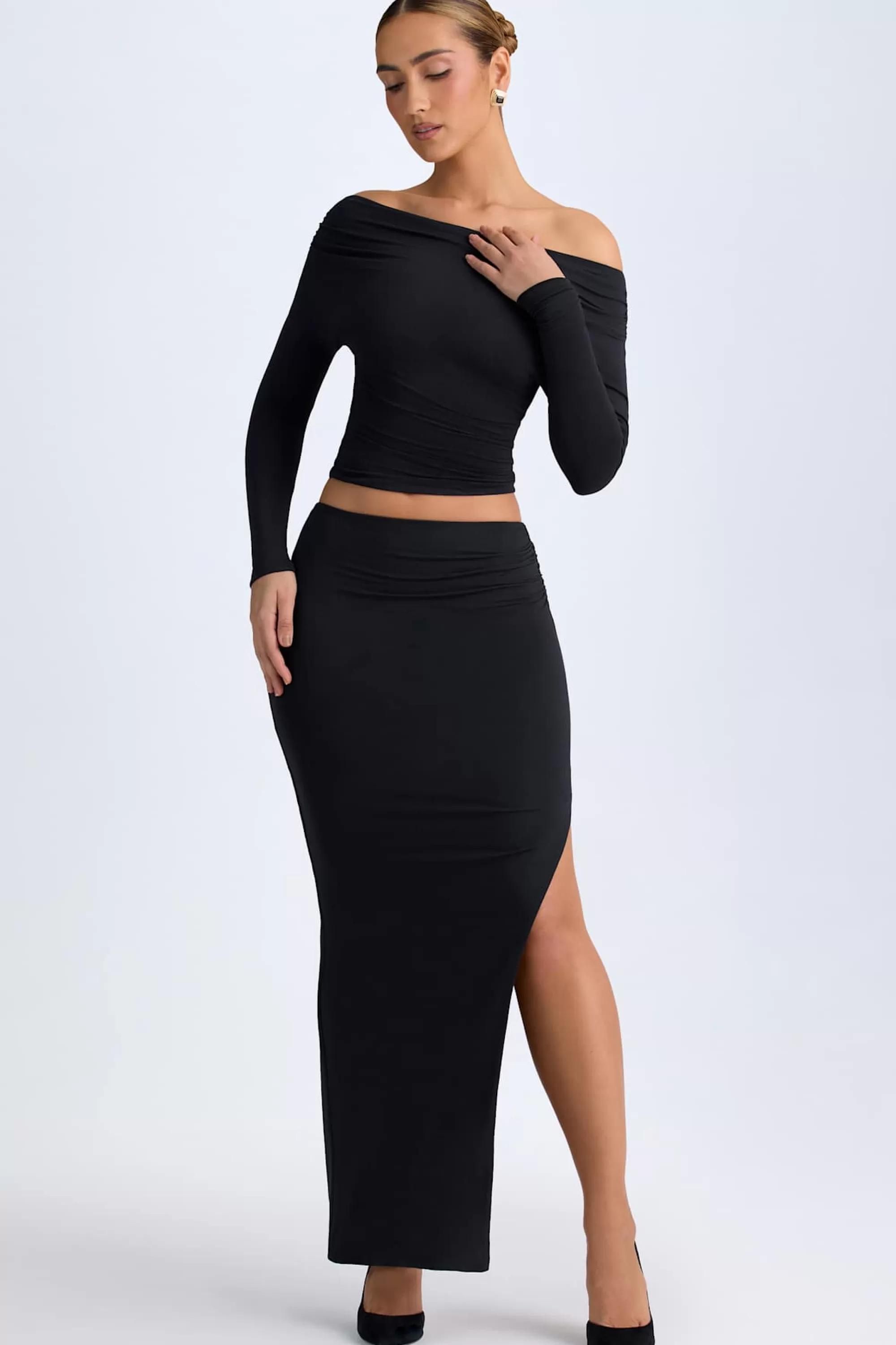 Oh Polly Modal Low-Rise Maxi Skirt in Black Cheap