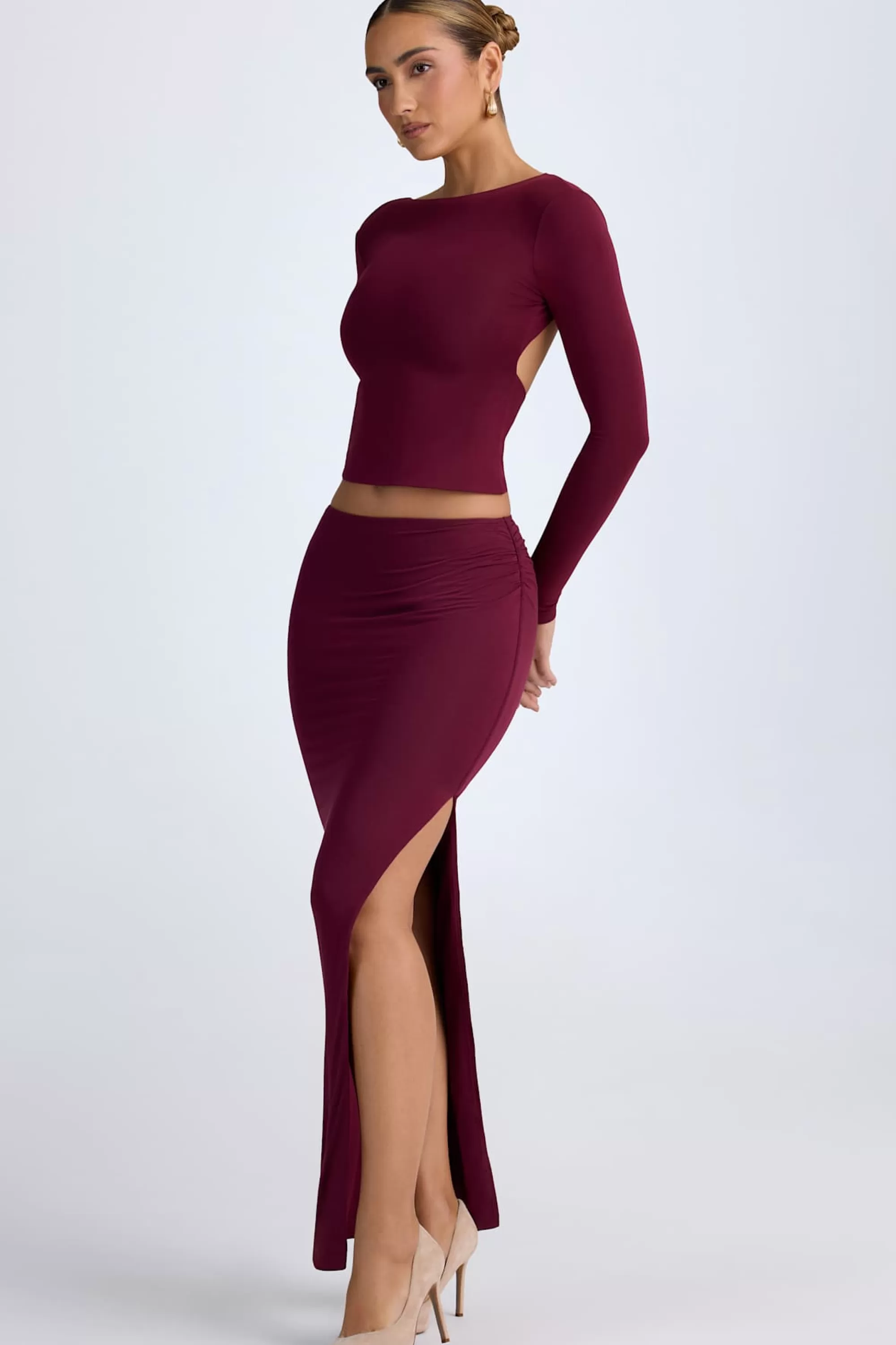 Oh Polly Modal Low-Rise Maxi Skirt in Wine Red WineRed Best