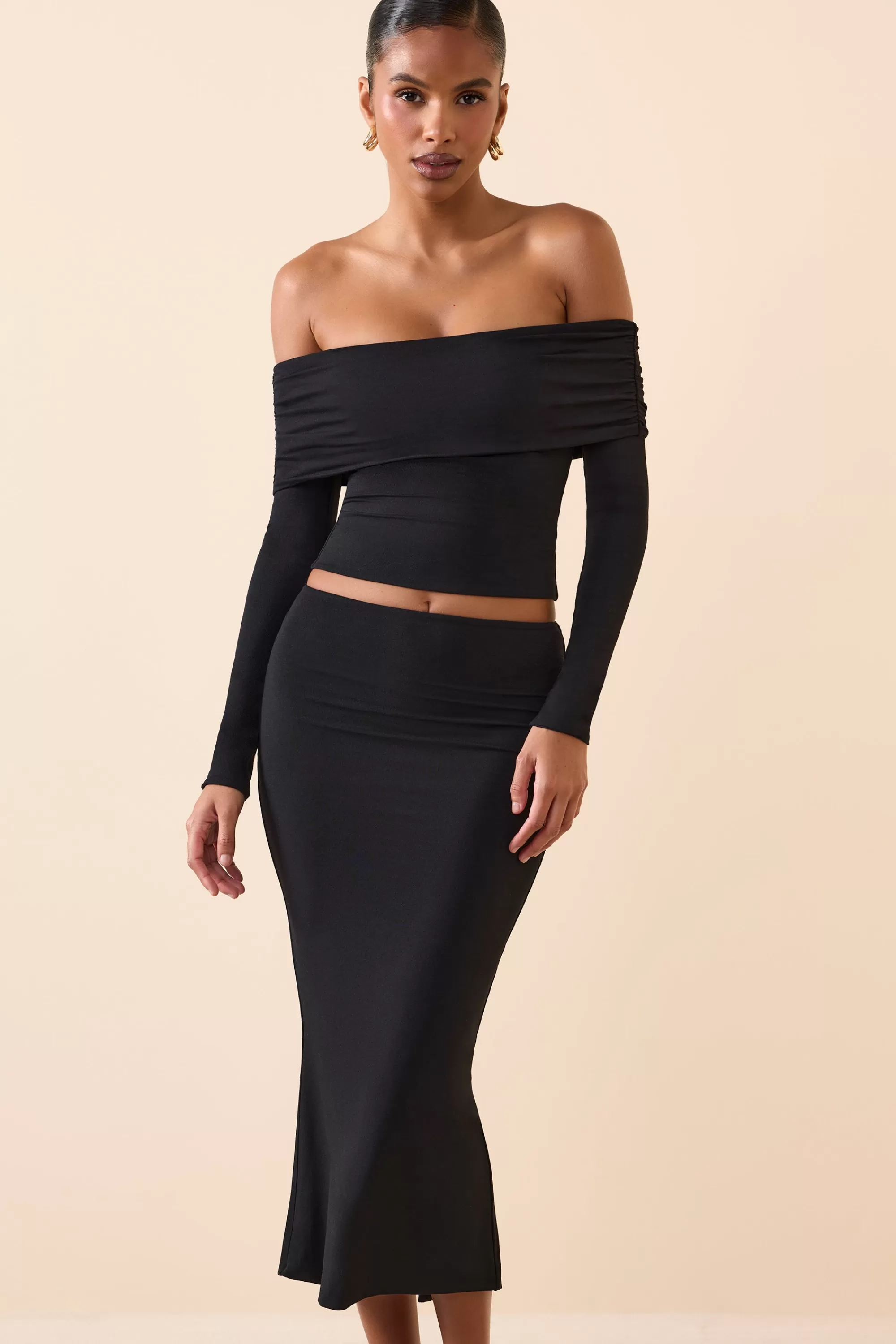 Oh Polly Modal Mid-Rise Midaxi Skirt in Black Fashion