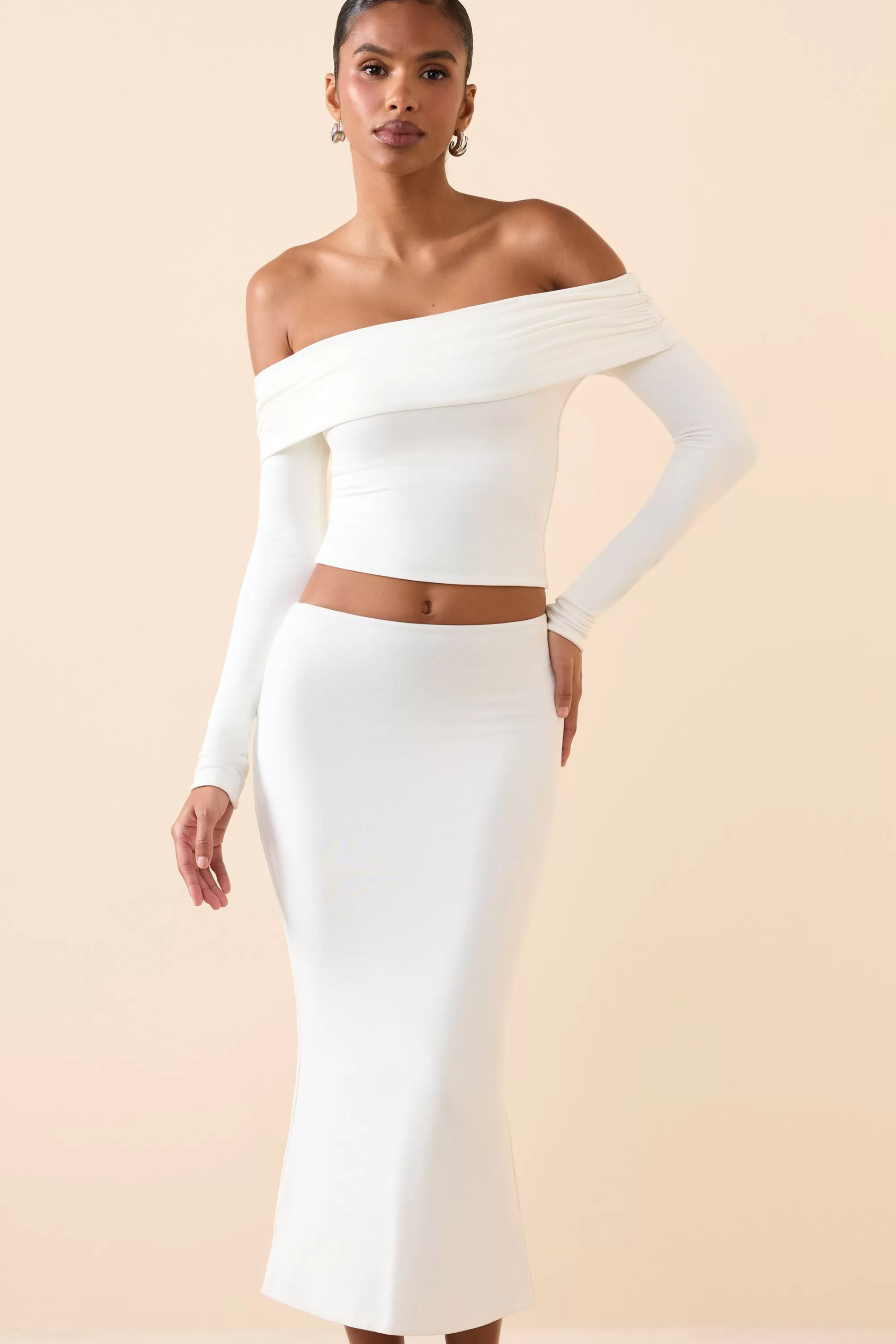 Oh Polly Modal Mid-Rise Midaxi Skirt in White Store