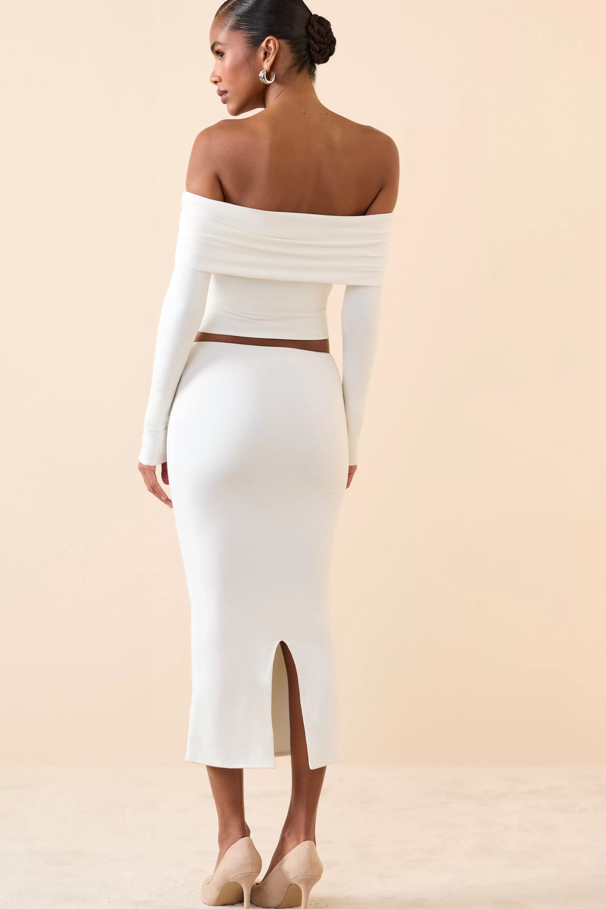 Oh Polly Modal Mid-Rise Midaxi Skirt in White Store