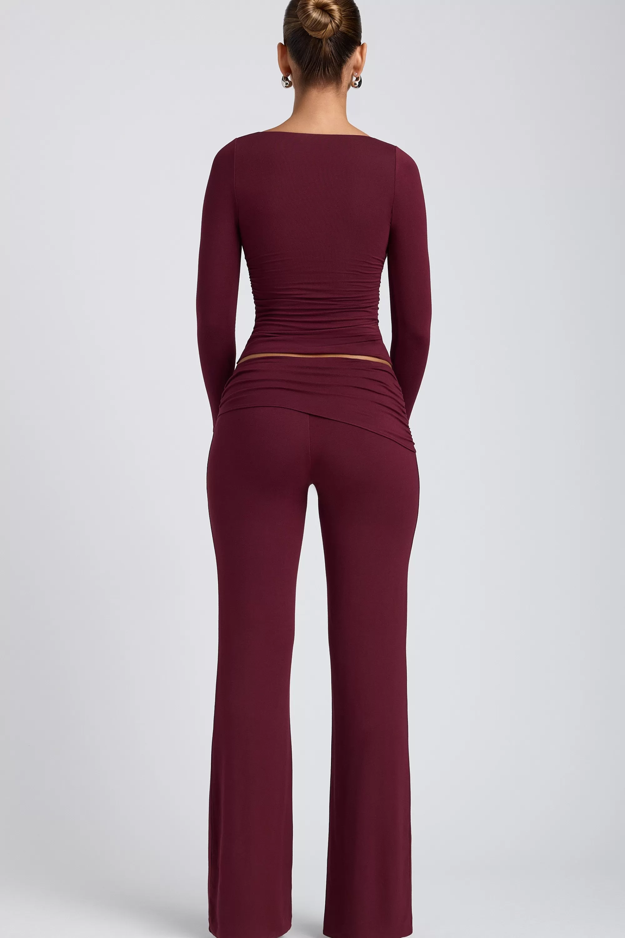 Oh Polly Modal Mid-Rise Straight-Leg Trousers in Plum Clearance