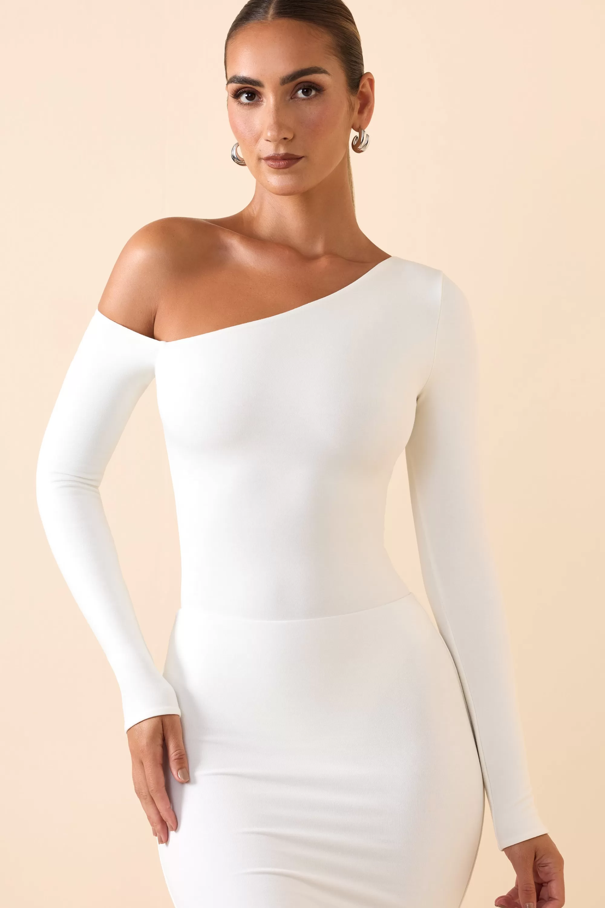 Oh Polly Modal Off-Shoulder Bodysuit in White Store