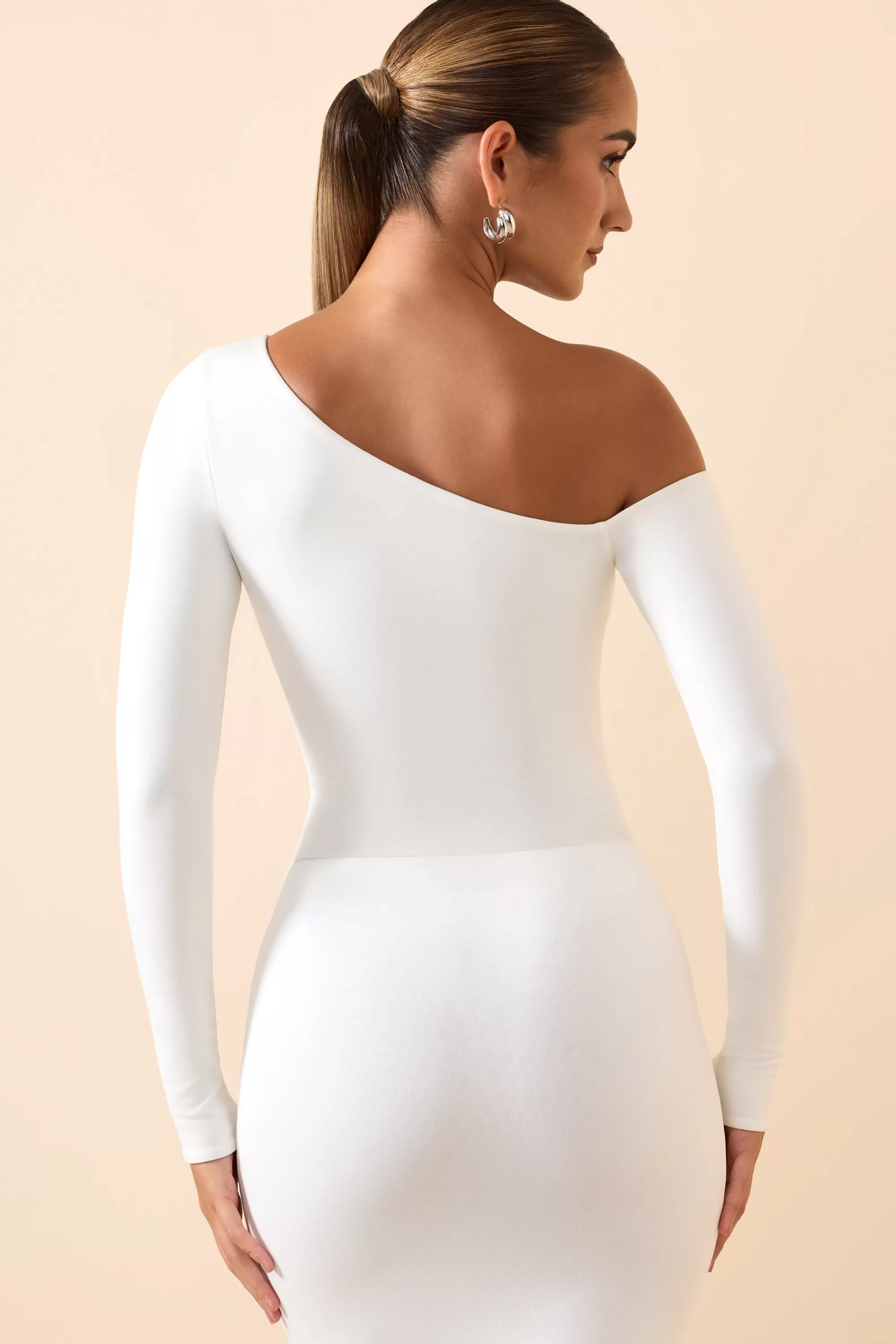 Oh Polly Modal Off-Shoulder Bodysuit in White Store