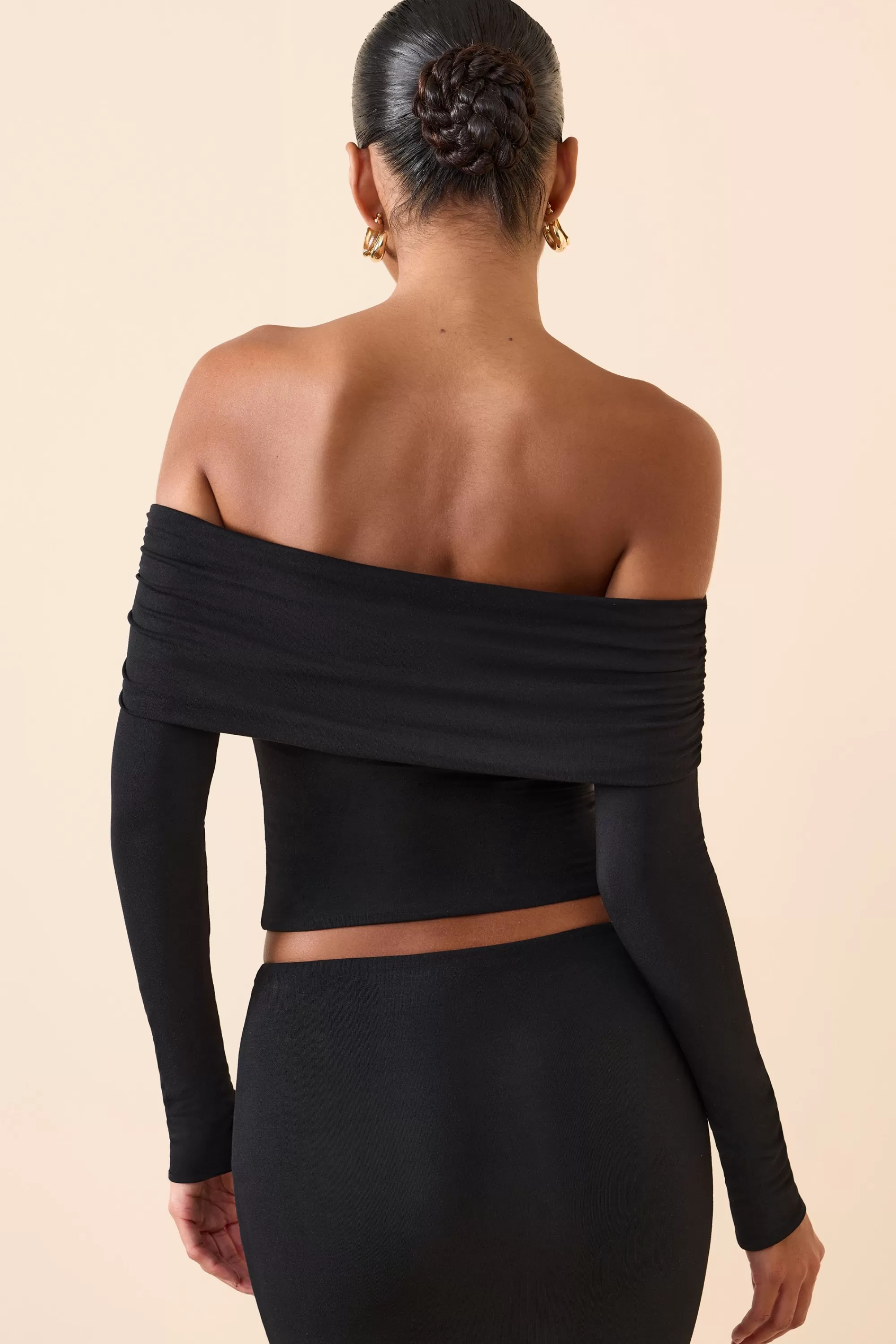 Oh Polly Modal Off-Shoulder Long-Sleeve Top in Black Fashion