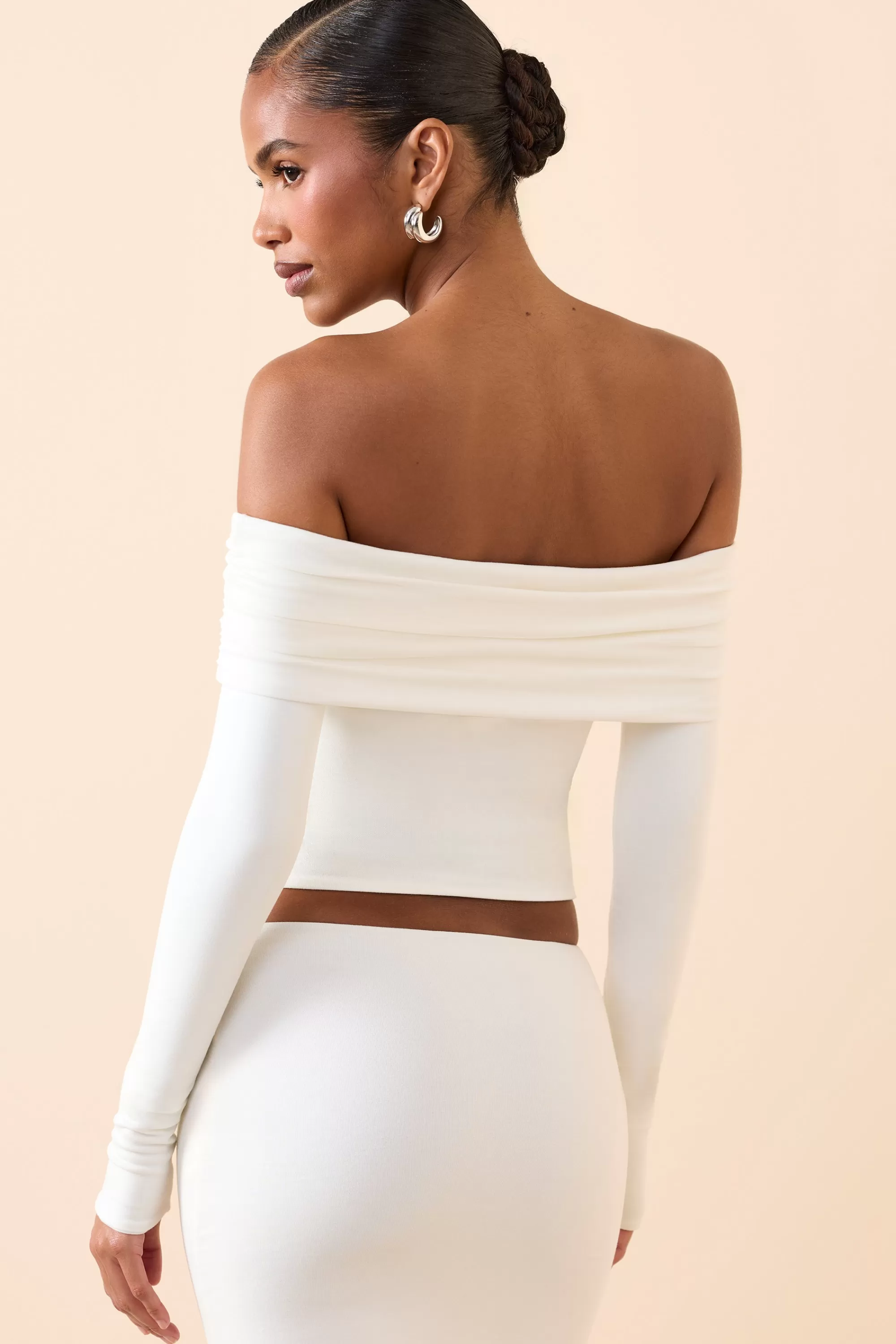 Oh Polly Modal Off-Shoulder Long-Sleeve Top in White Clearance