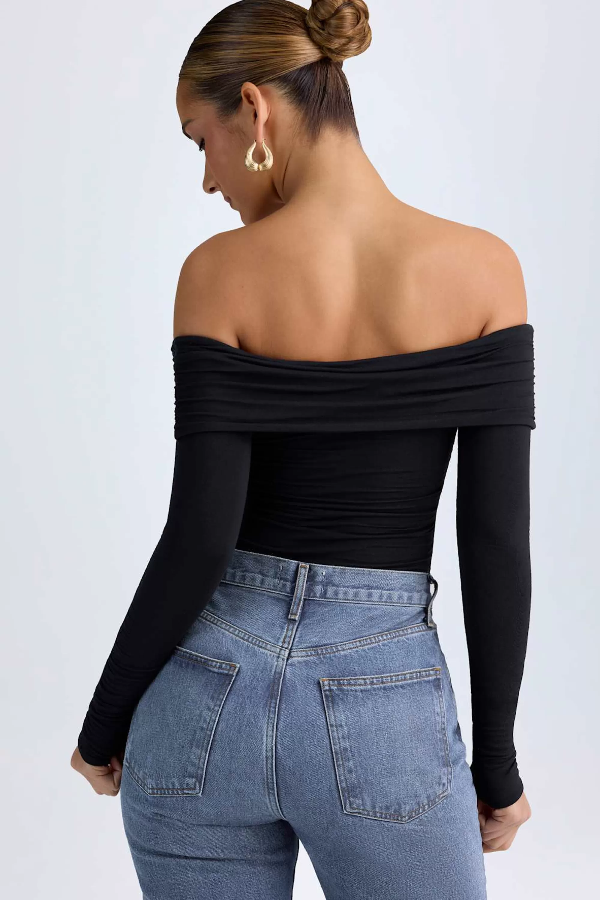 Oh Polly Modal Off-Shoulder Ruched Bodysuit in Black Best Sale