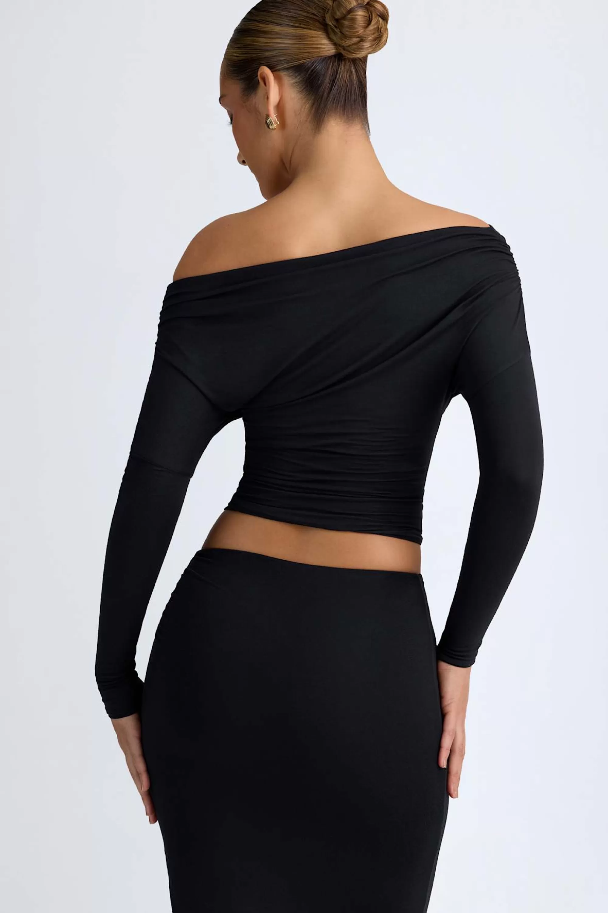 Oh Polly Modal One-Shoulder Ruched Top in Black Sale