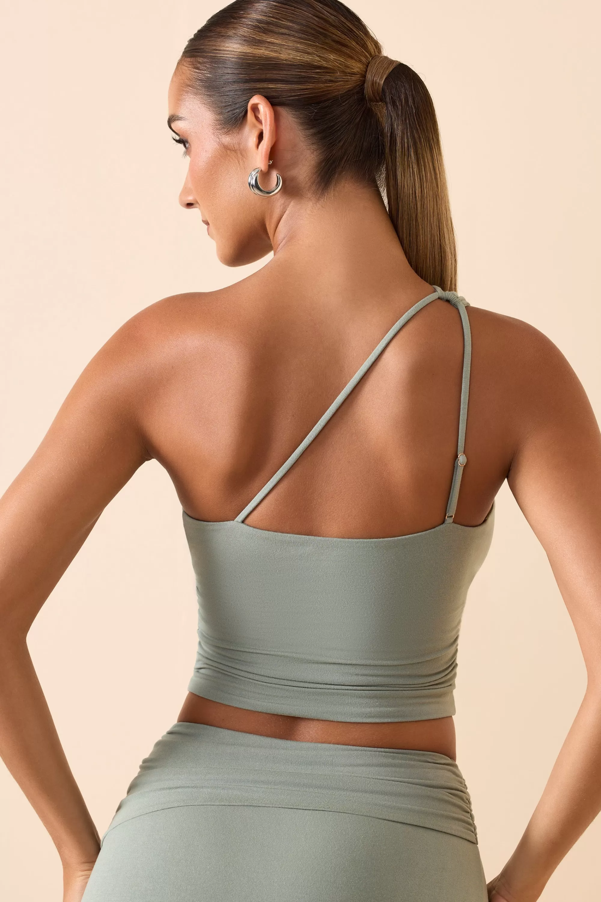 Oh Polly Modal One-Shoulder Top in Smoke Green Cheap