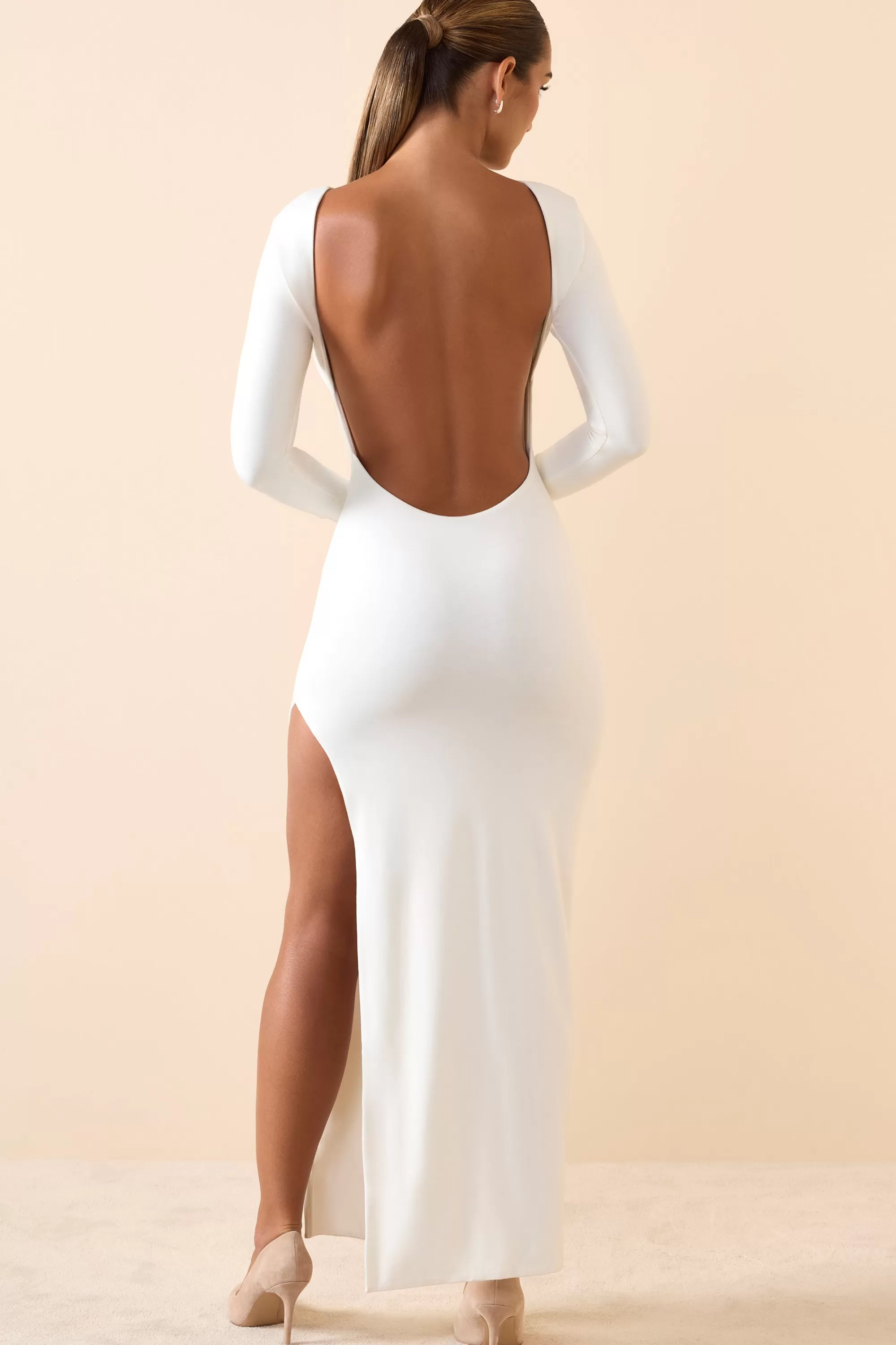 Oh Polly Modal Open-Back Long-Sleeve Maxi Dress in White Online