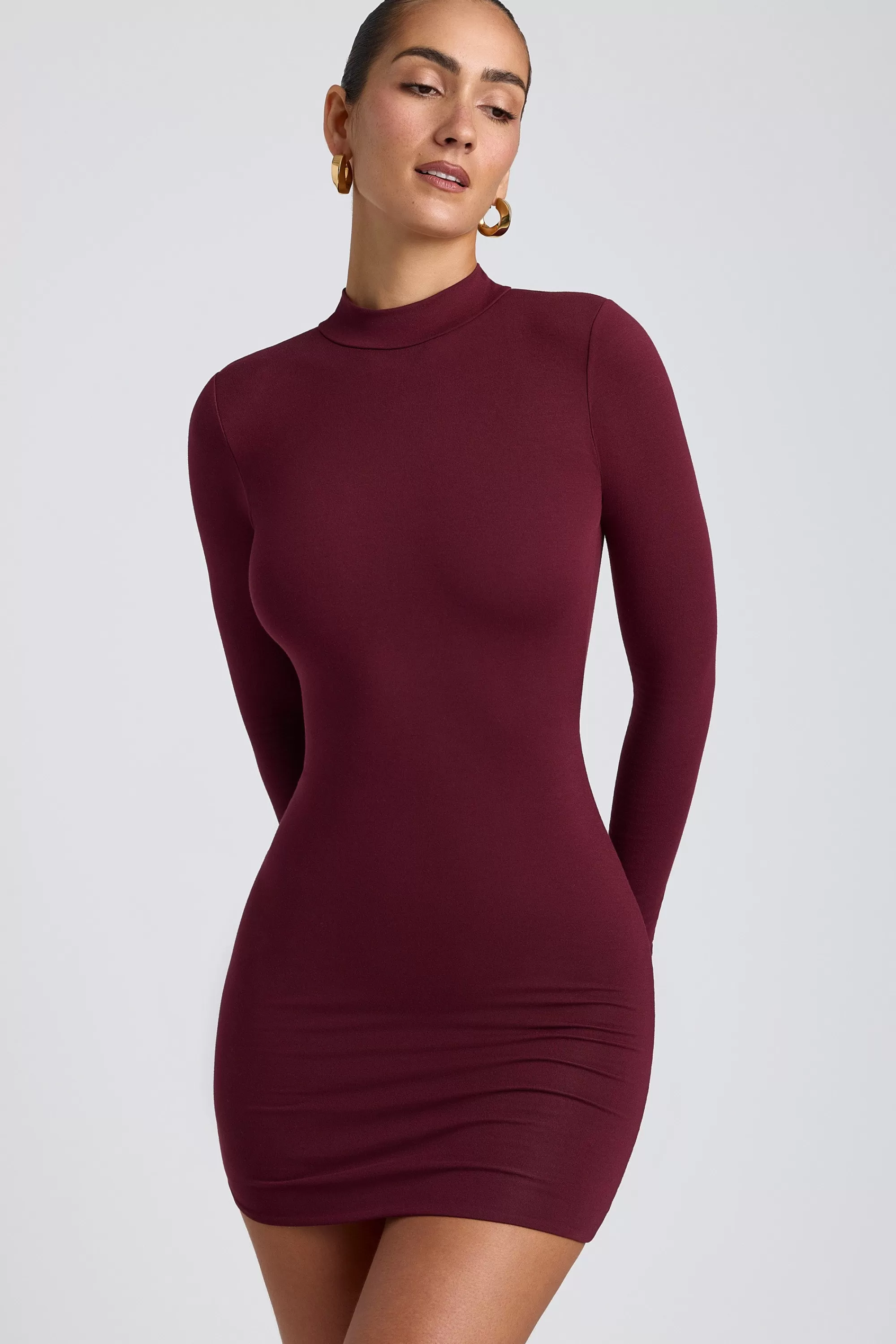 Oh Polly Modal Open-Back Long-Sleeve Mini Dress in Plum Sale