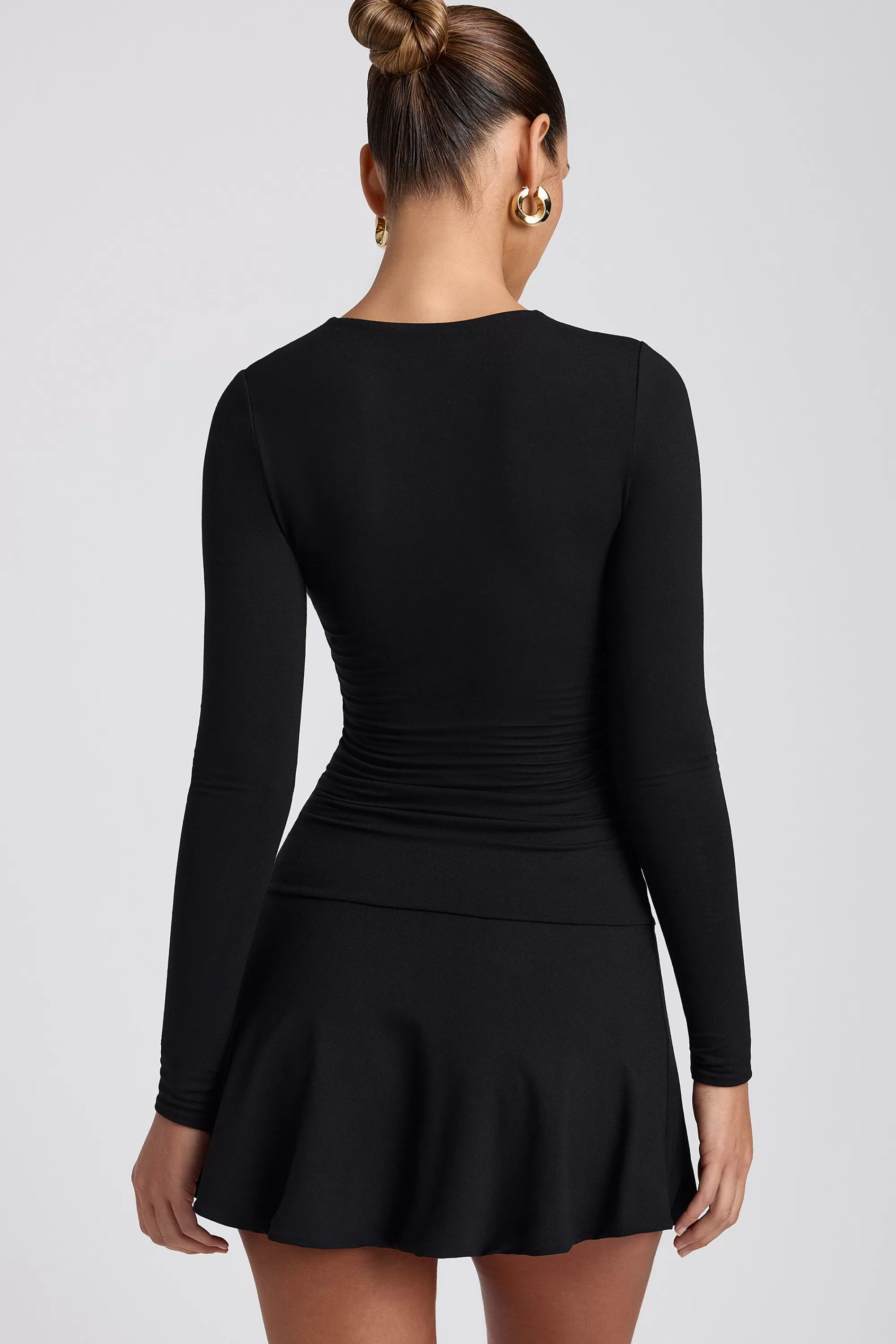 Oh Polly Modal Ruched Crew-Neck Mini Dress in Black Fashion