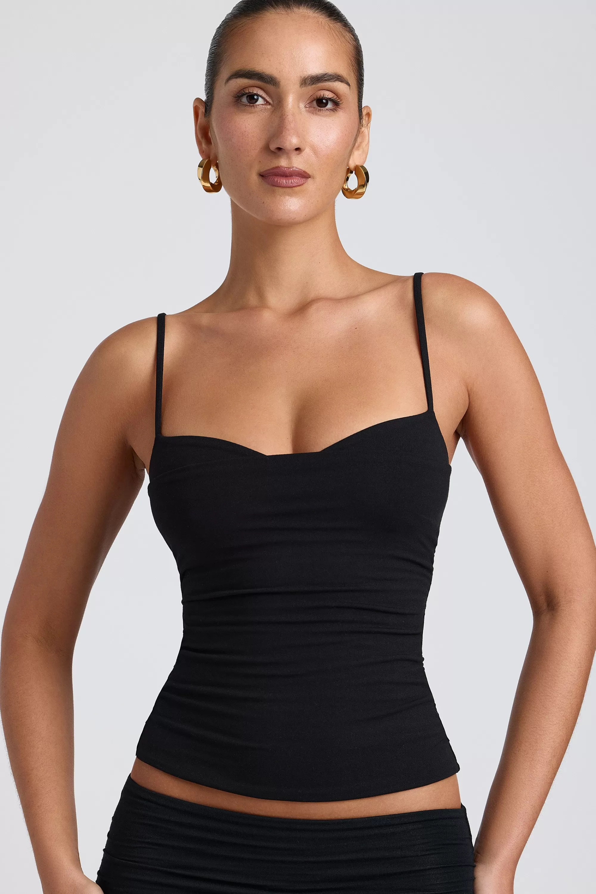 Oh Polly Modal Ruched Layered Tank Top in Black Fashion