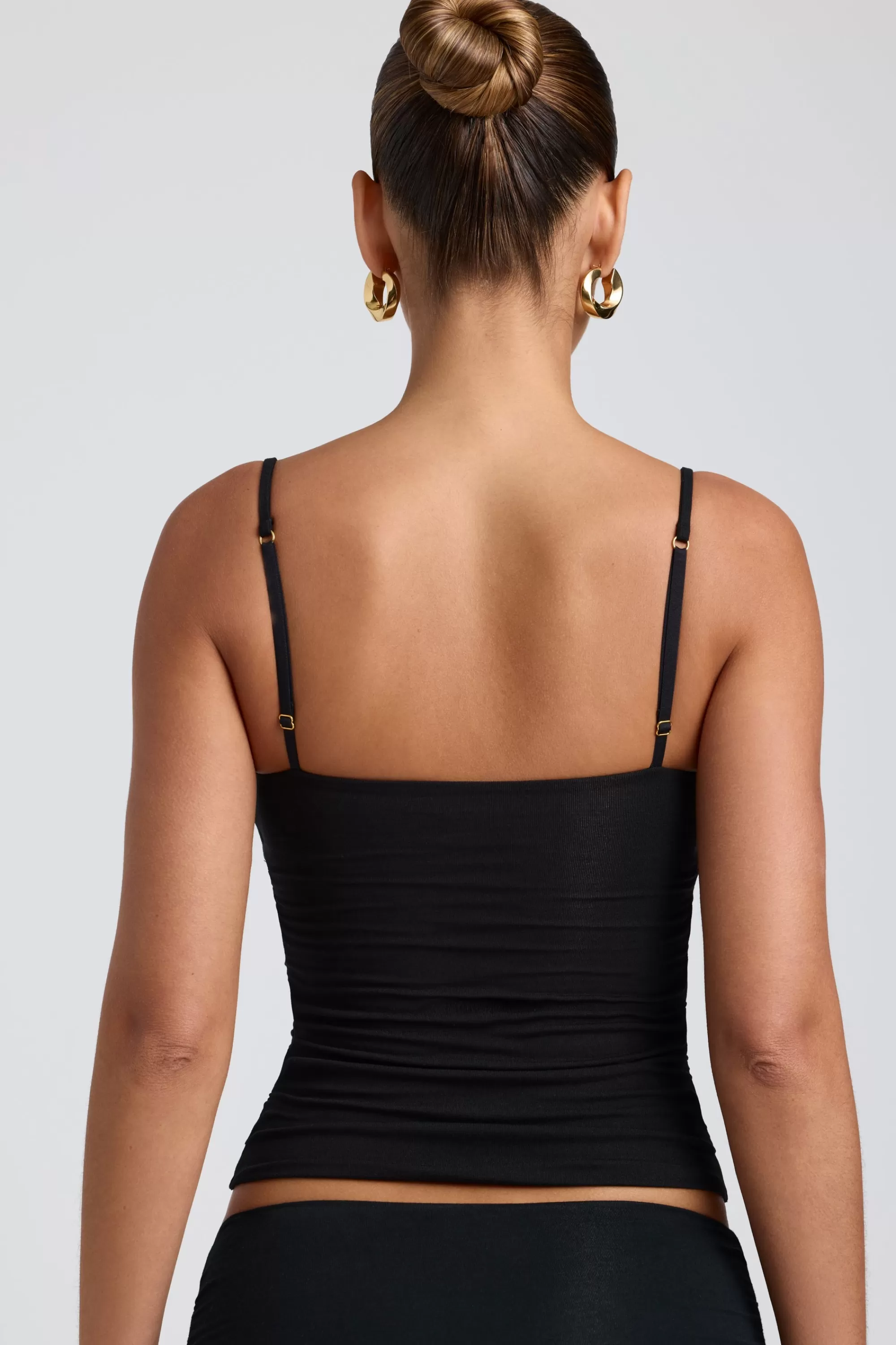 Oh Polly Modal Ruched Layered Tank Top in Black Fashion