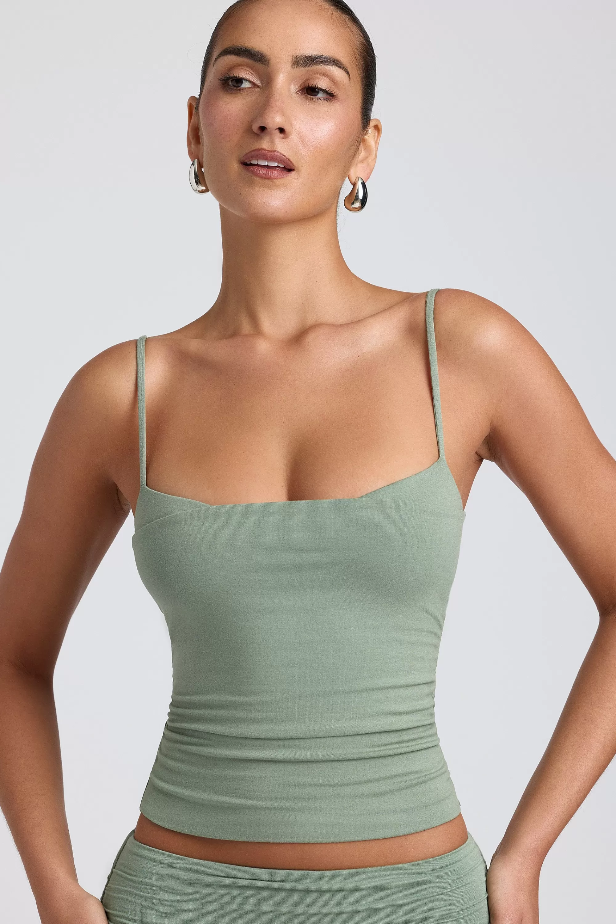 Oh Polly Modal Ruched Layered Tank Top in Sage Green SageGreen Shop