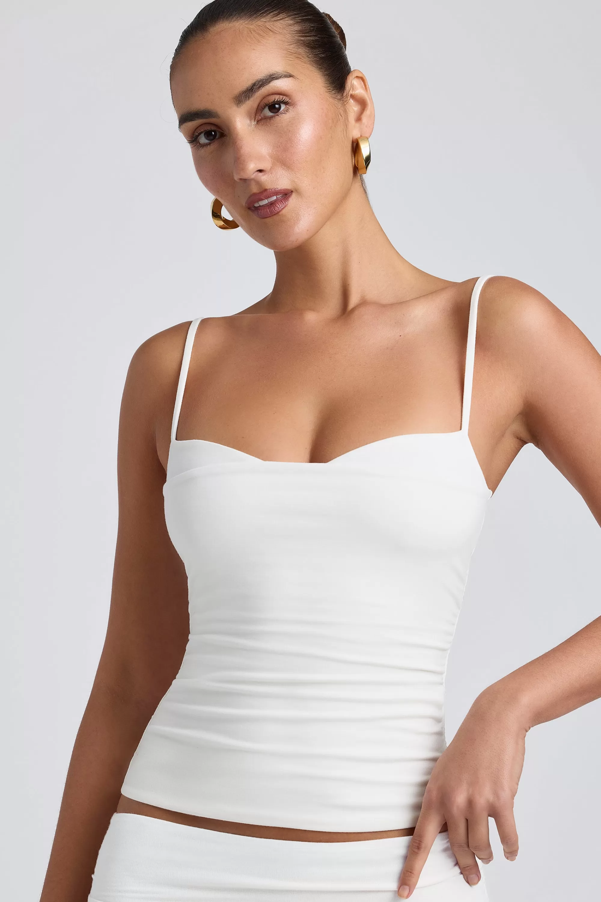 Oh Polly Modal Ruched Layered Tank Top in White Sale