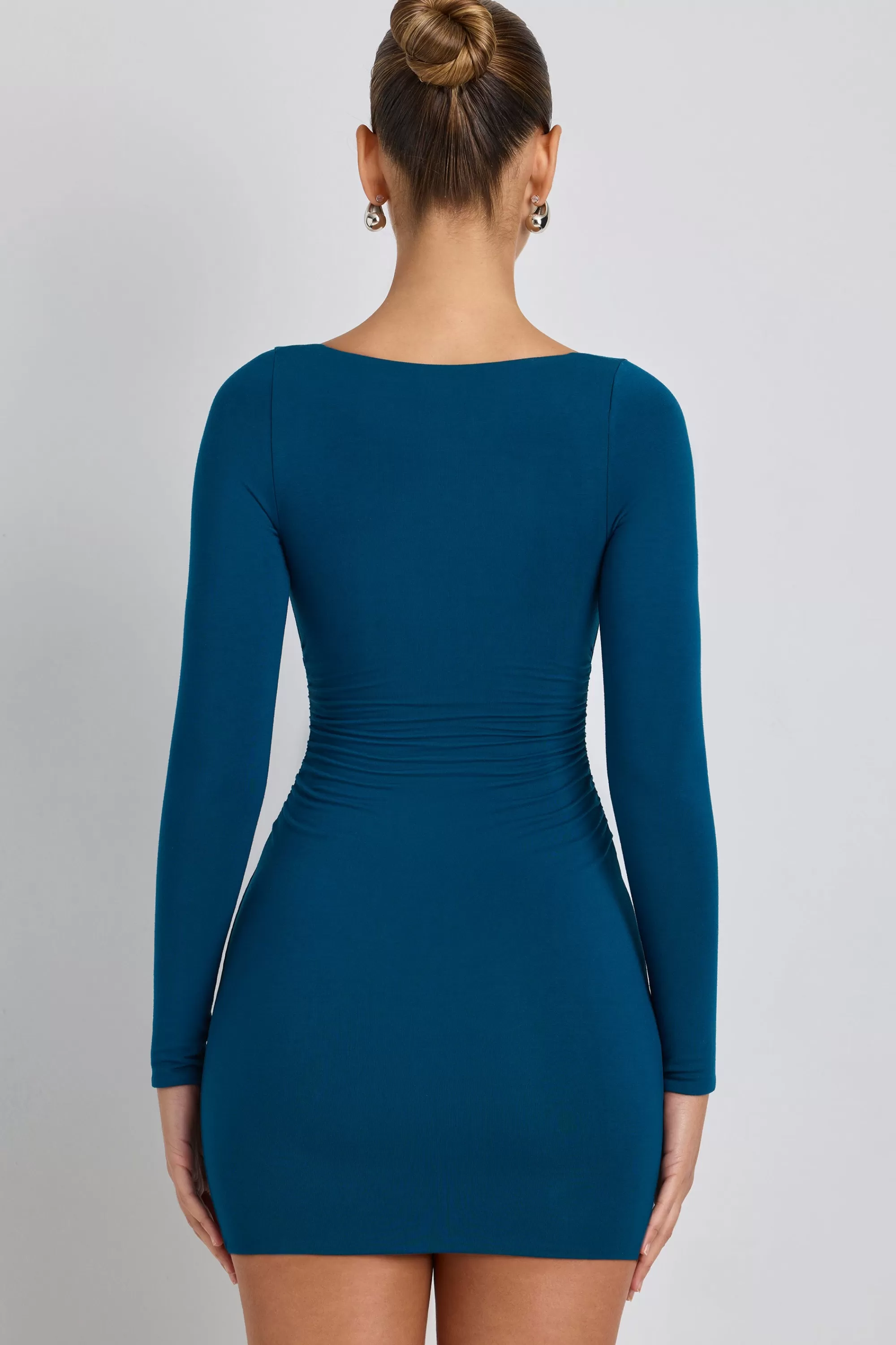 Oh Polly Modal Ruched Long-Sleeve Mini Dress in Deep Teal DeepTeal Fashion