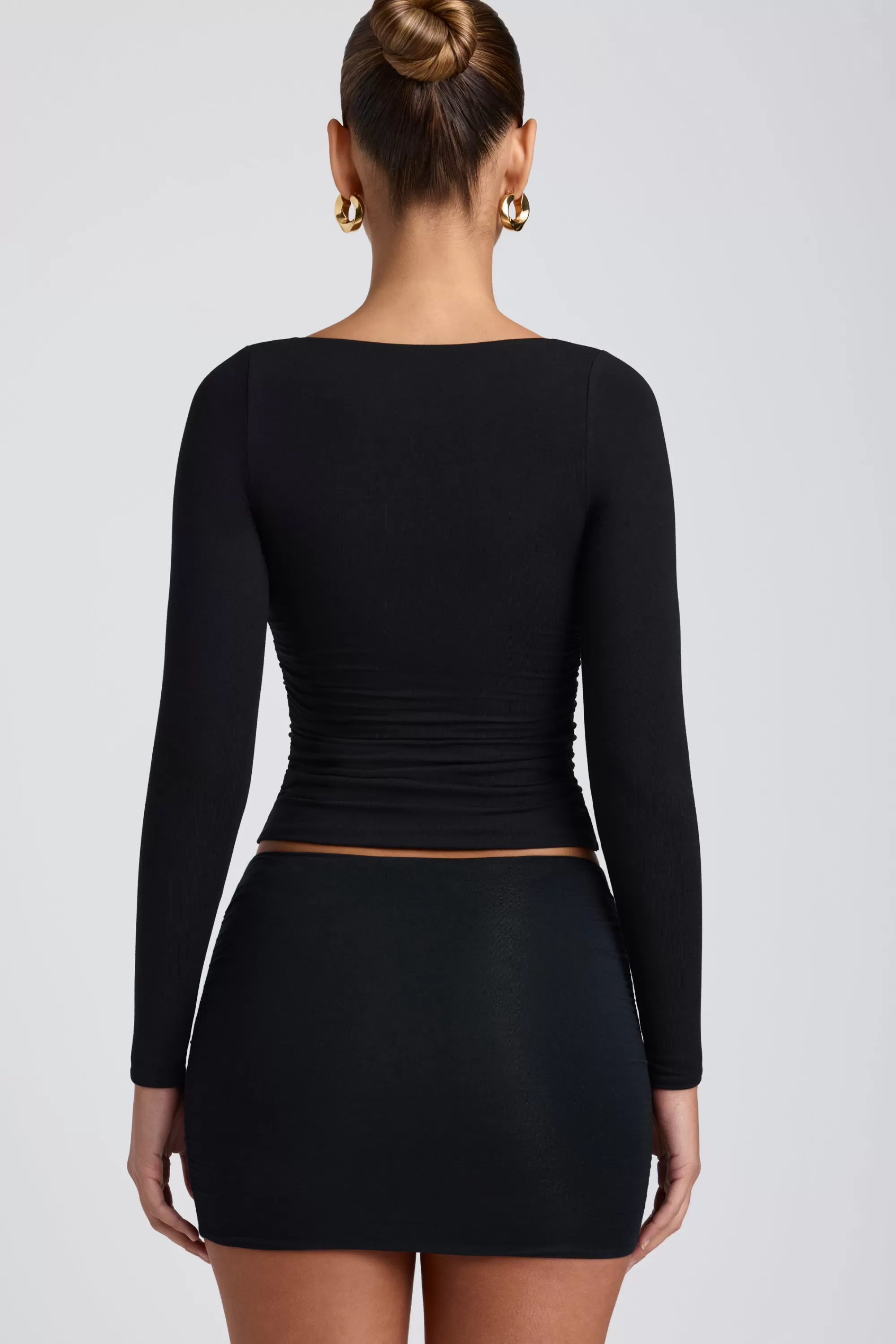 Oh Polly Modal Ruched Long-Sleeve Top in Black Cheap